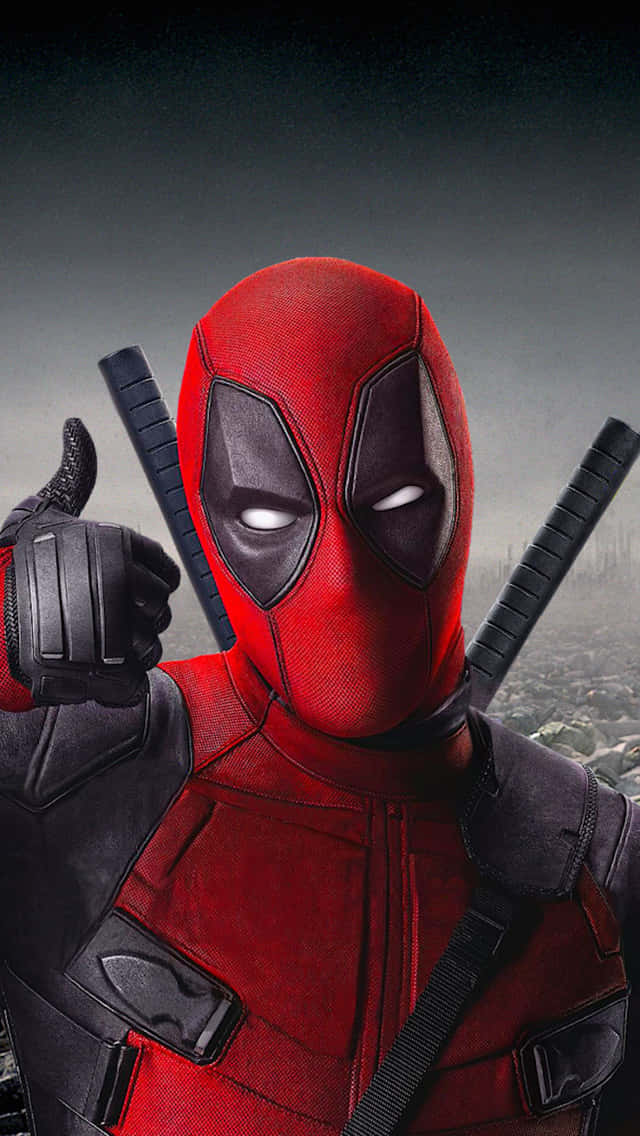 Deadpool, red and black suit, katanas, SD Phone Wallpaper