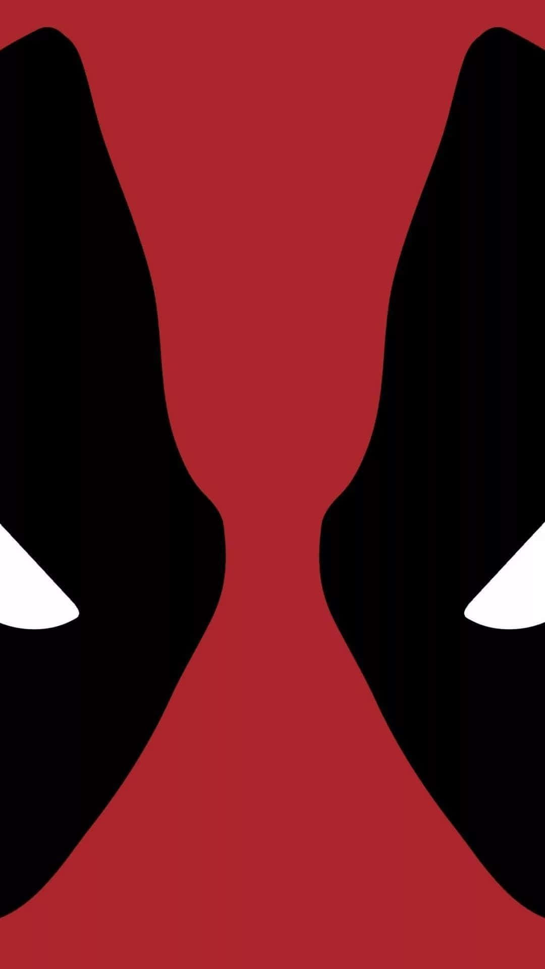 Deadpool, red background, black mask shapes, Full HD Phone Wallpaper
