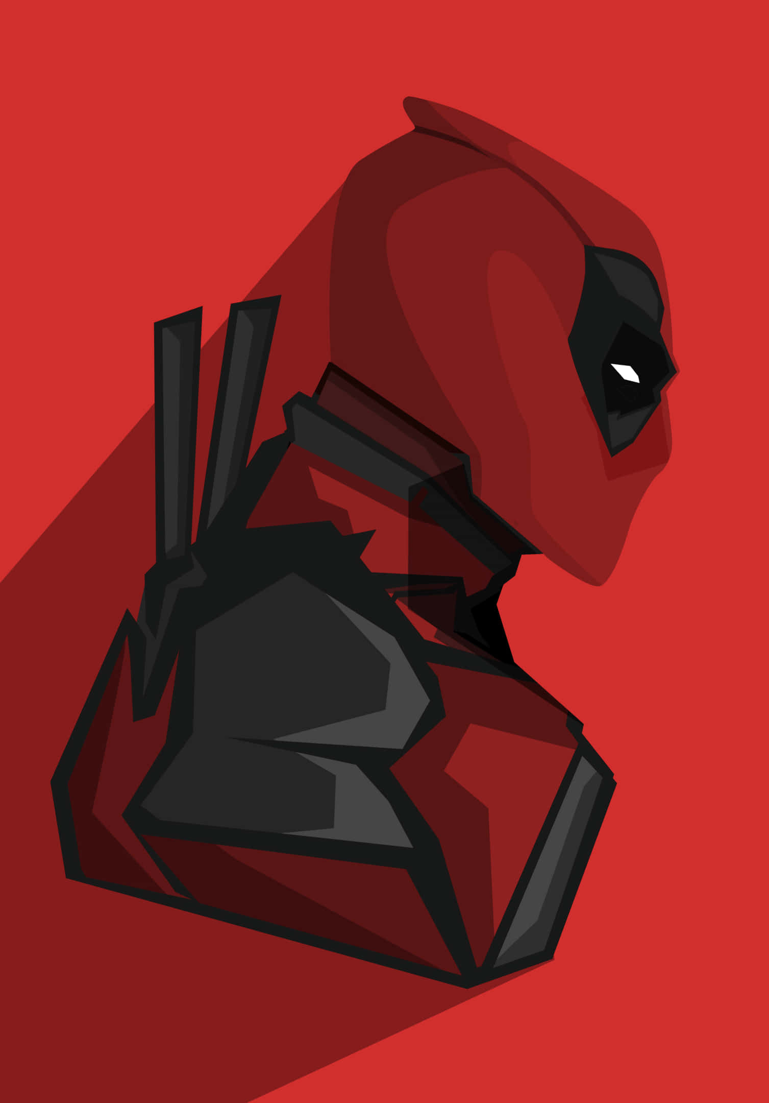 Deadpool, red and black, solid red background, Full HD Phone Wallpaper