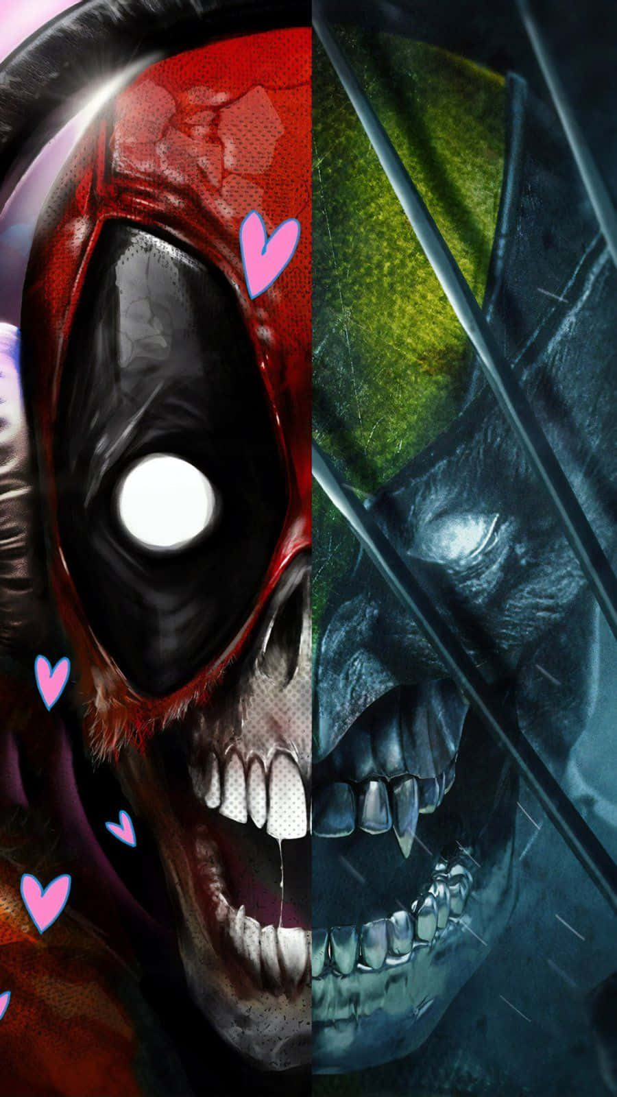 Deadpool, iPhone, split-face comic book art, HD Phone Wallpaper