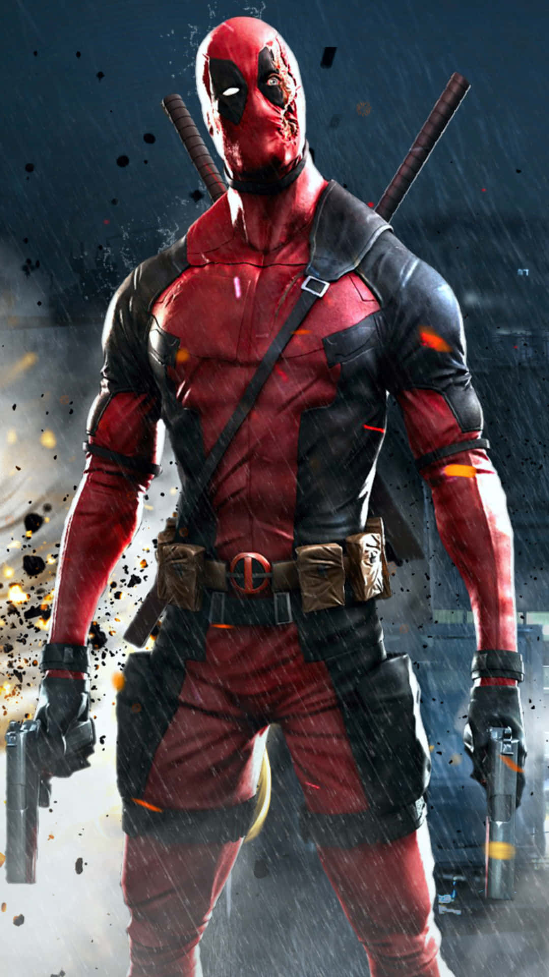 Deadpool, iPhone, rain-soaked urban alley, Full HD Phone Wallpaper