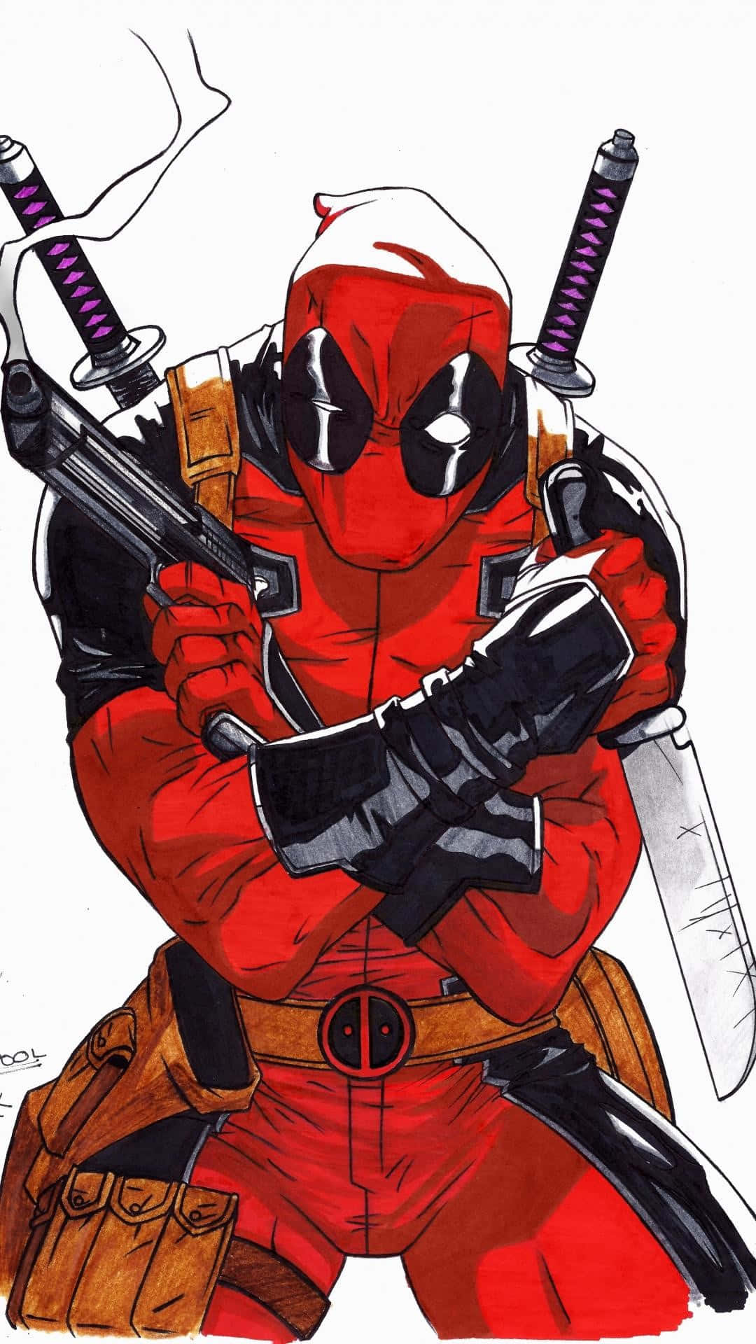 Deadpool, red and black suit, guns, Full HD Phone Wallpaper