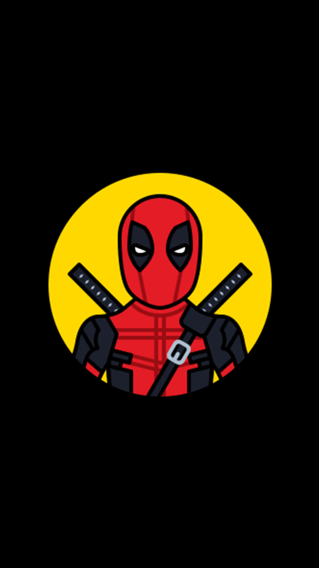 Deadpool, two swords crossed, bright yellow circular backdrop, Full HD Phone Wallpaper
