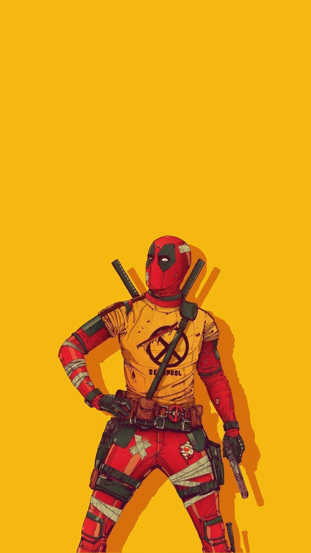 Deadpool, red and black suit, dual katanas, Full HD Phone Wallpaper