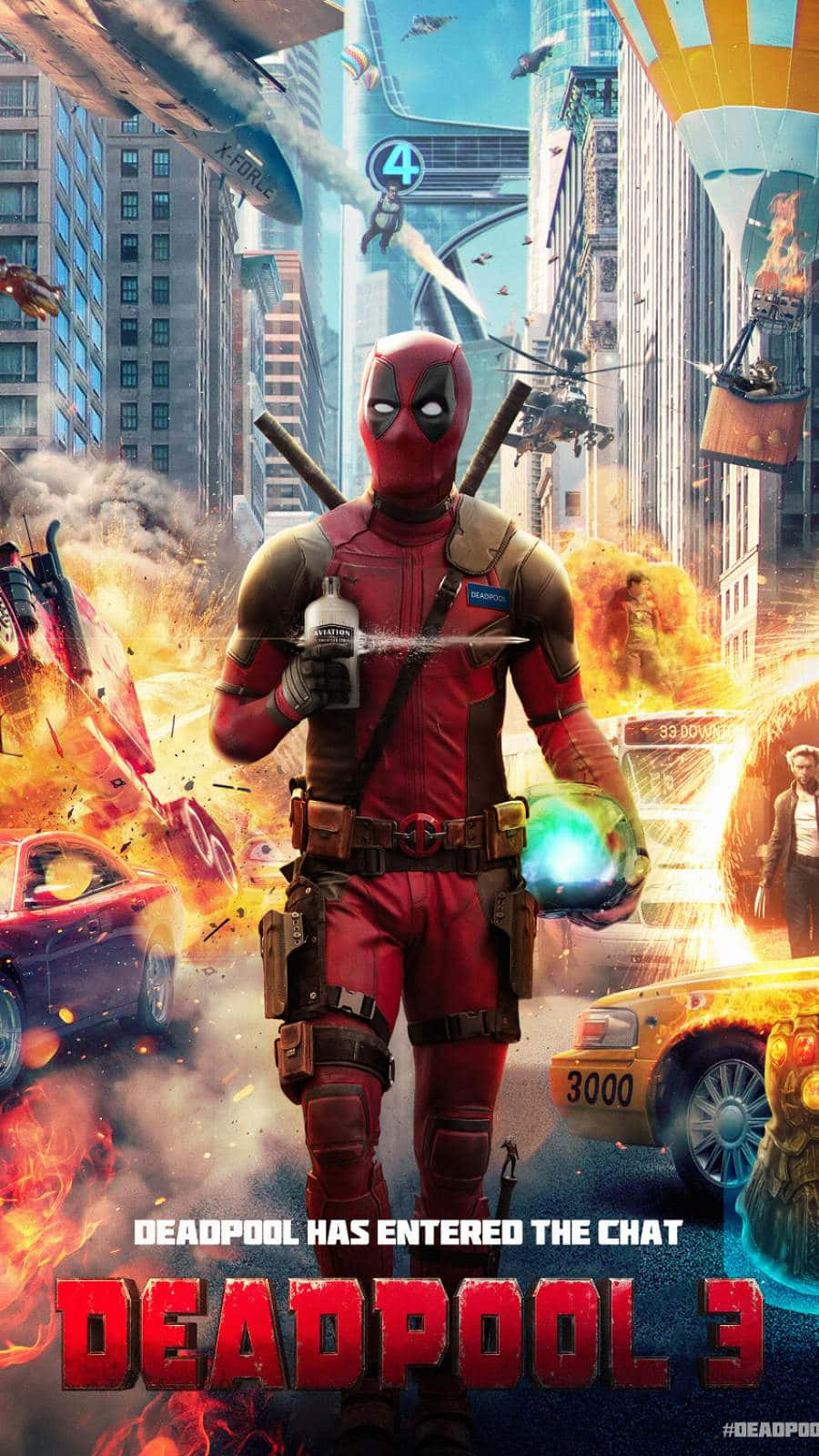 Deadpool, iPhone, chaotic city street, HD Phone Wallpaper