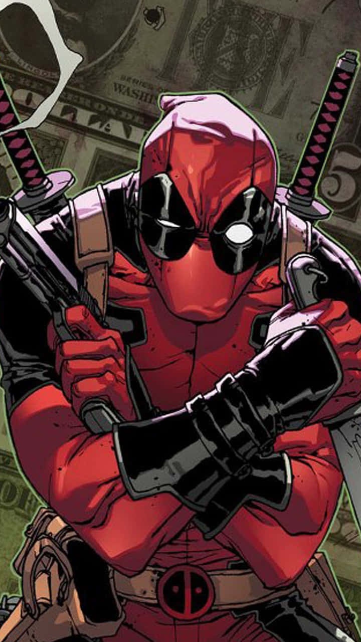 Deadpool, red and black suit, guns, HD Phone Wallpaper