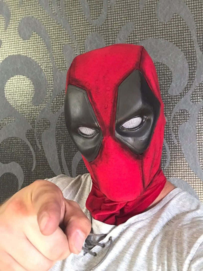 Deadpool, red and black Deadpool mask, gray patterned wallpaper background, SD Phone Wallpaper