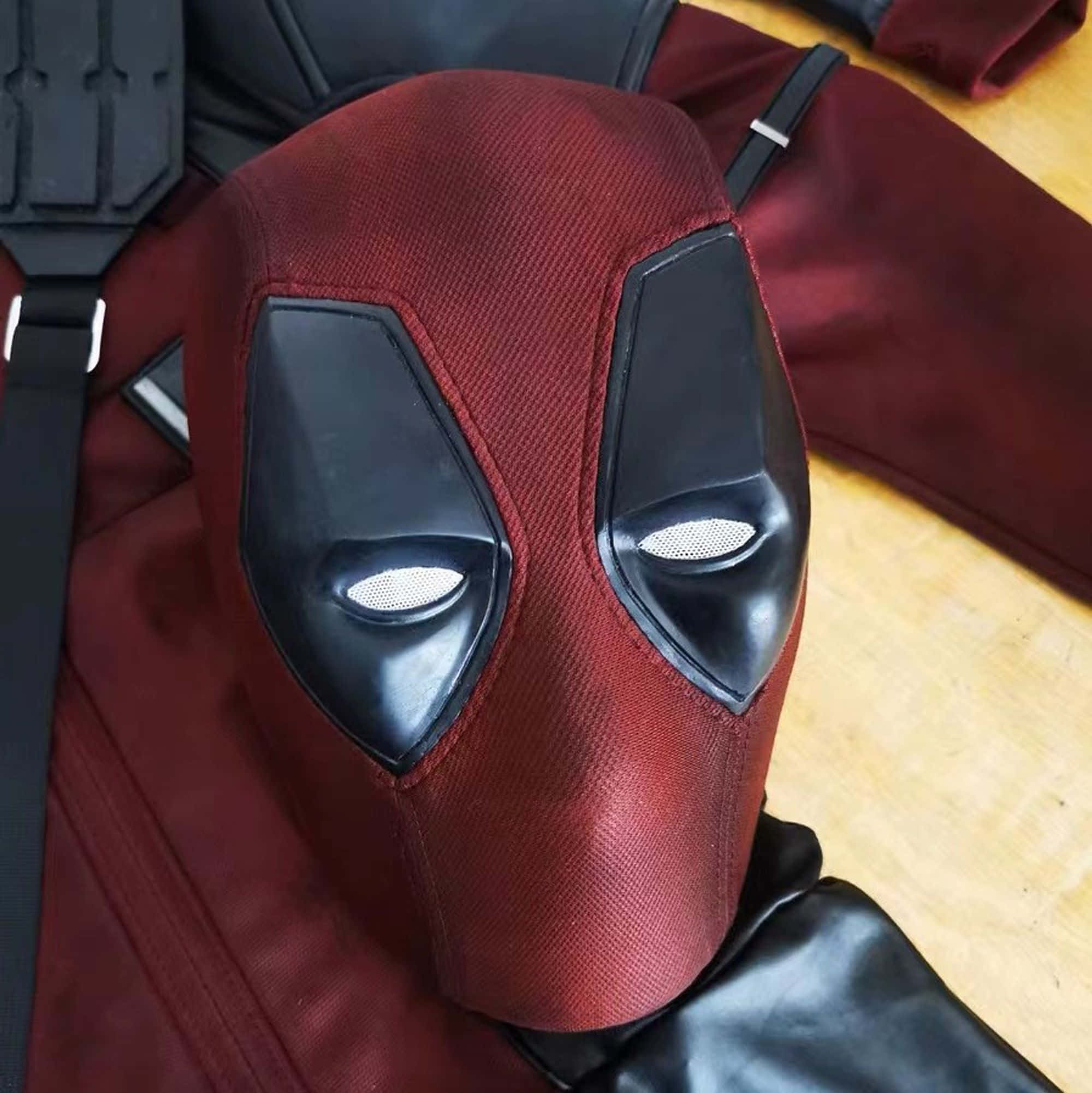 Deadpool mask, red fabric, black eye slits, Full HD Phone Wallpaper