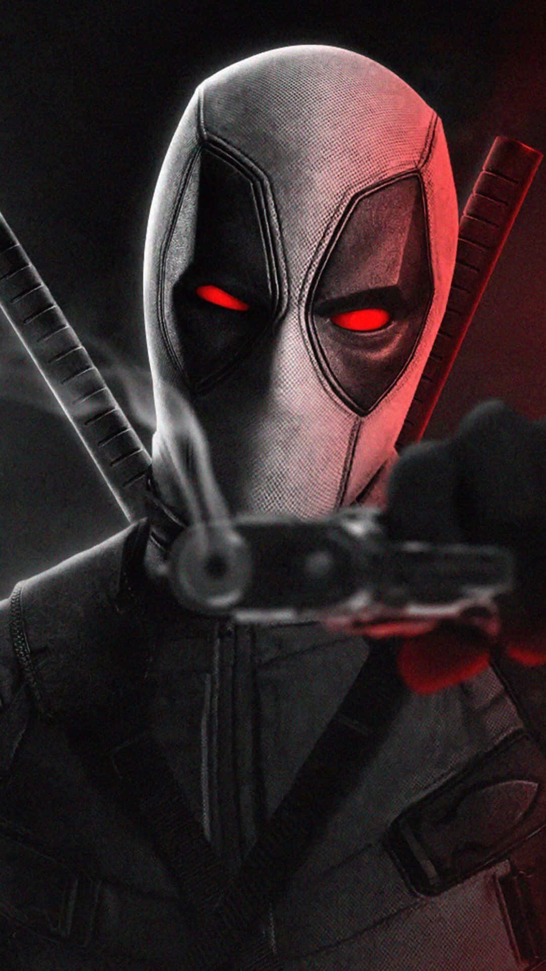 Deadpool, black and red suit, dual katanas, Full HD Phone Wallpaper