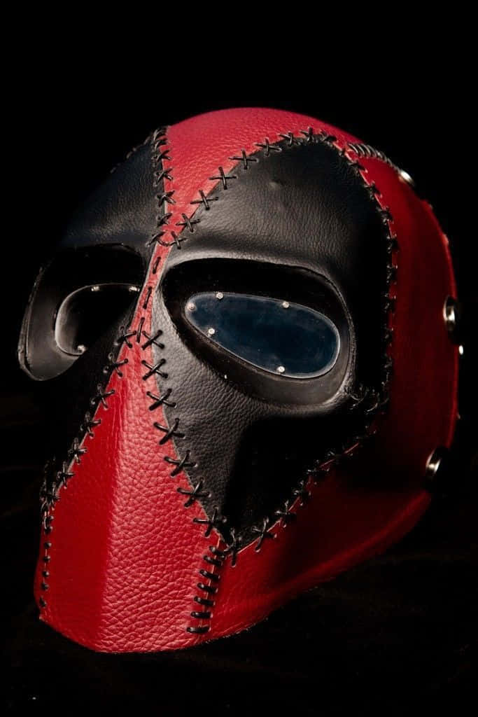 Deadpool Mask, red and black leather mask, cross-stitch detailing, SD Phone Wallpaper