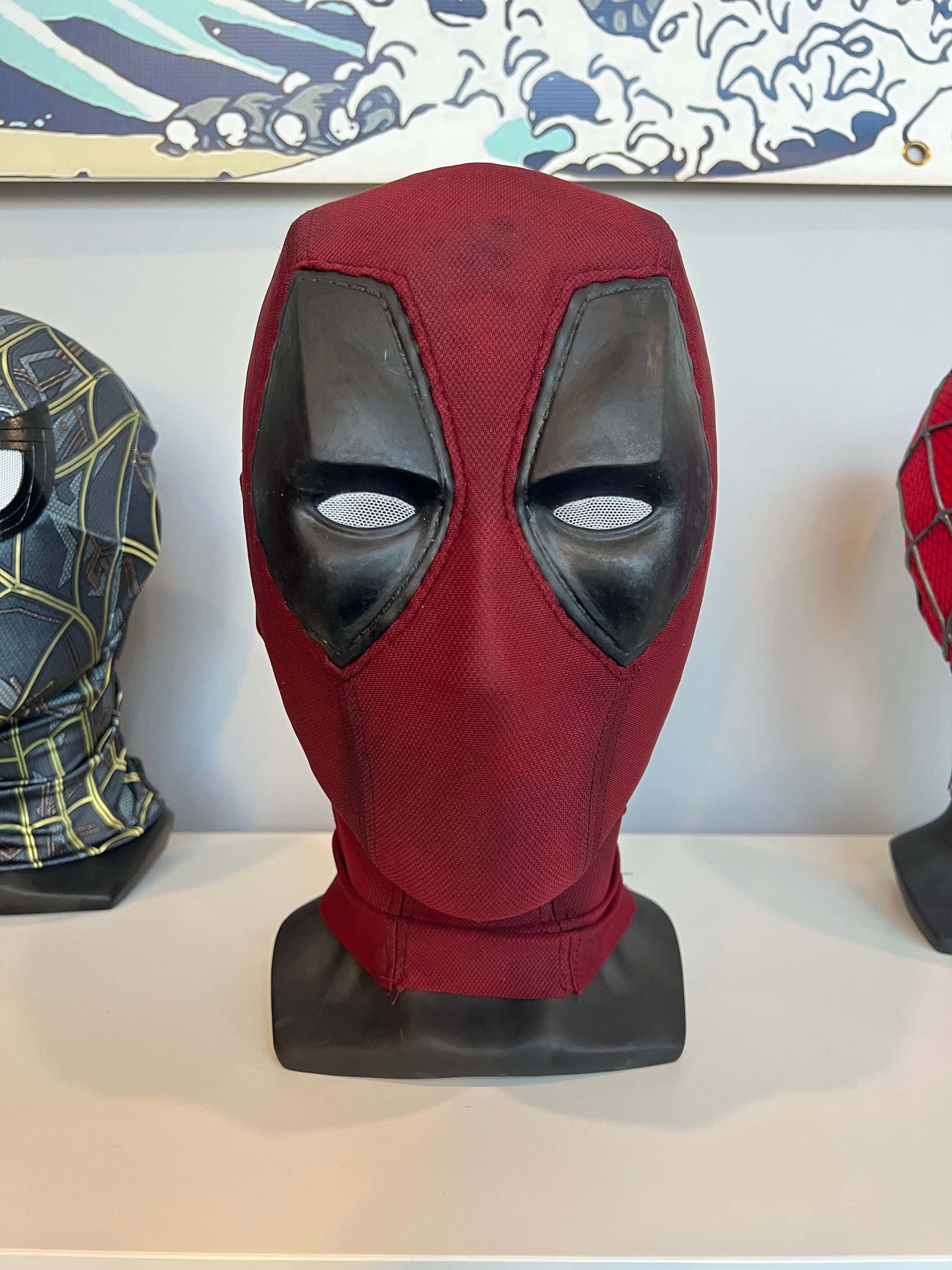 Deadpool mask, red and black, superhero masks, 2K Phone Wallpaper