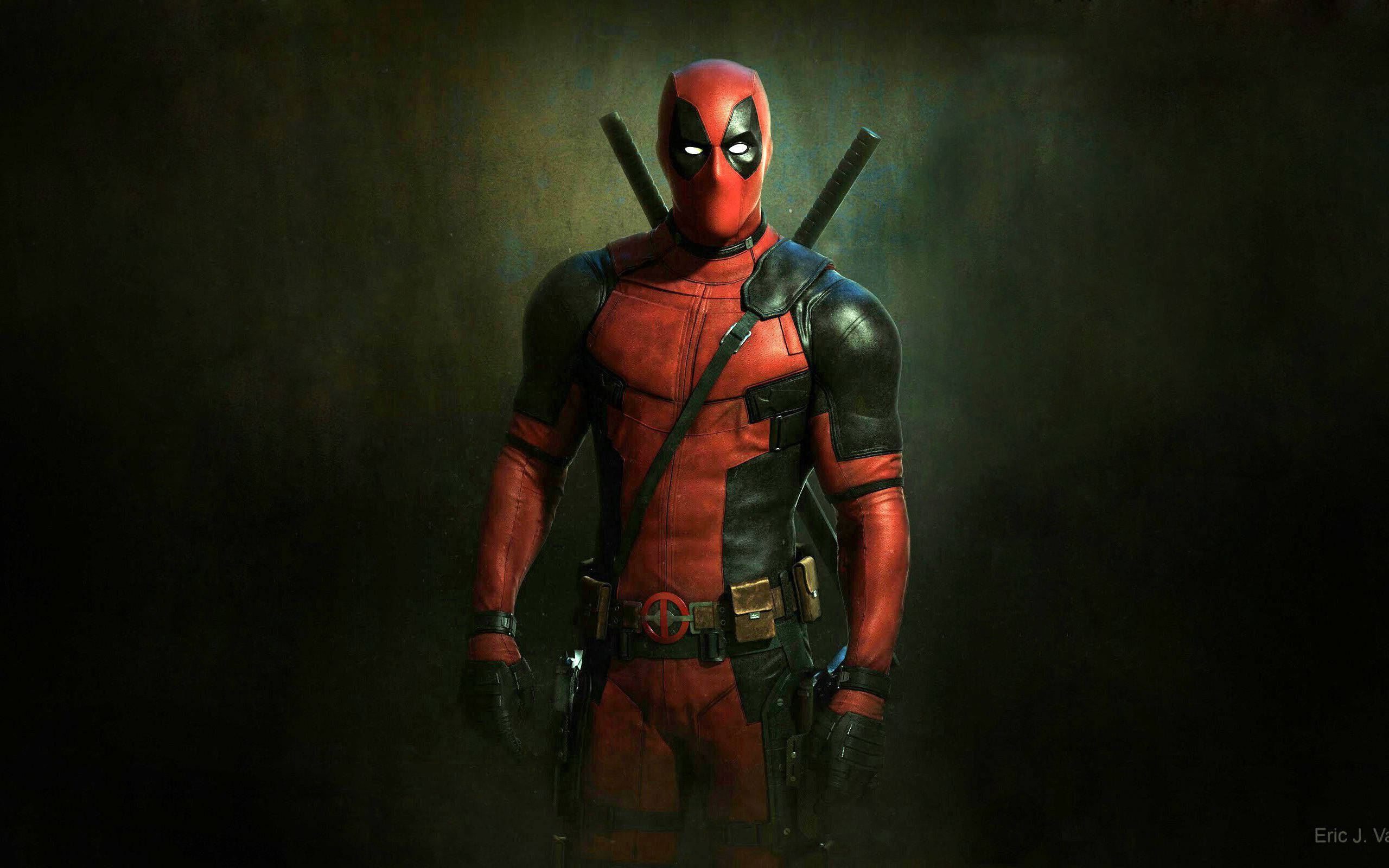 Deadpool, red and black suit, katanas, 2K Desktop Wallpaper