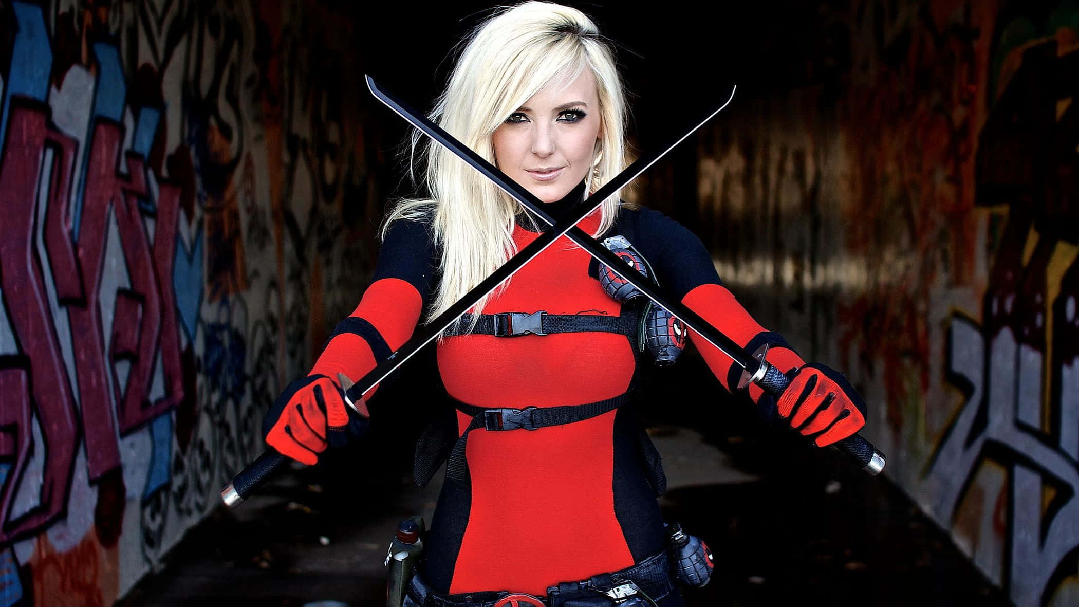 Deadpool, female version, red and black costume, Full HD Desktop Wallpaper