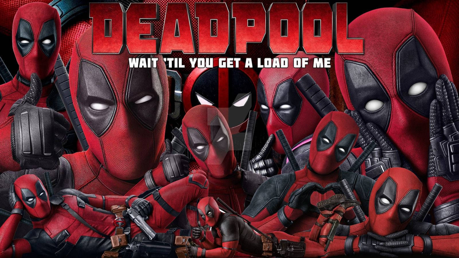 Deadpool, red and black suits, bold red background, HD Desktop Wallpaper