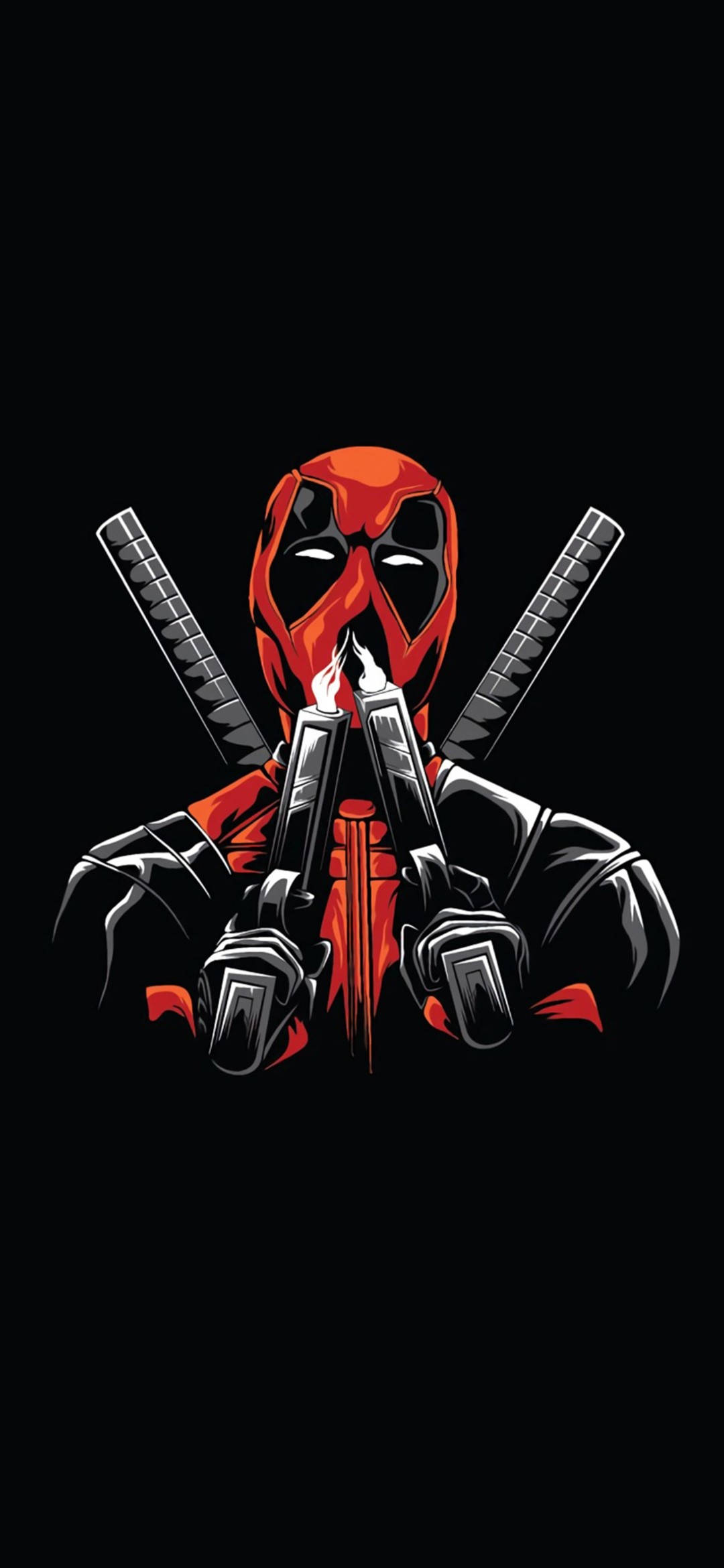 Deadpool, red and black suit, two guns crossed over chest, Full HD Phone Wallpaper