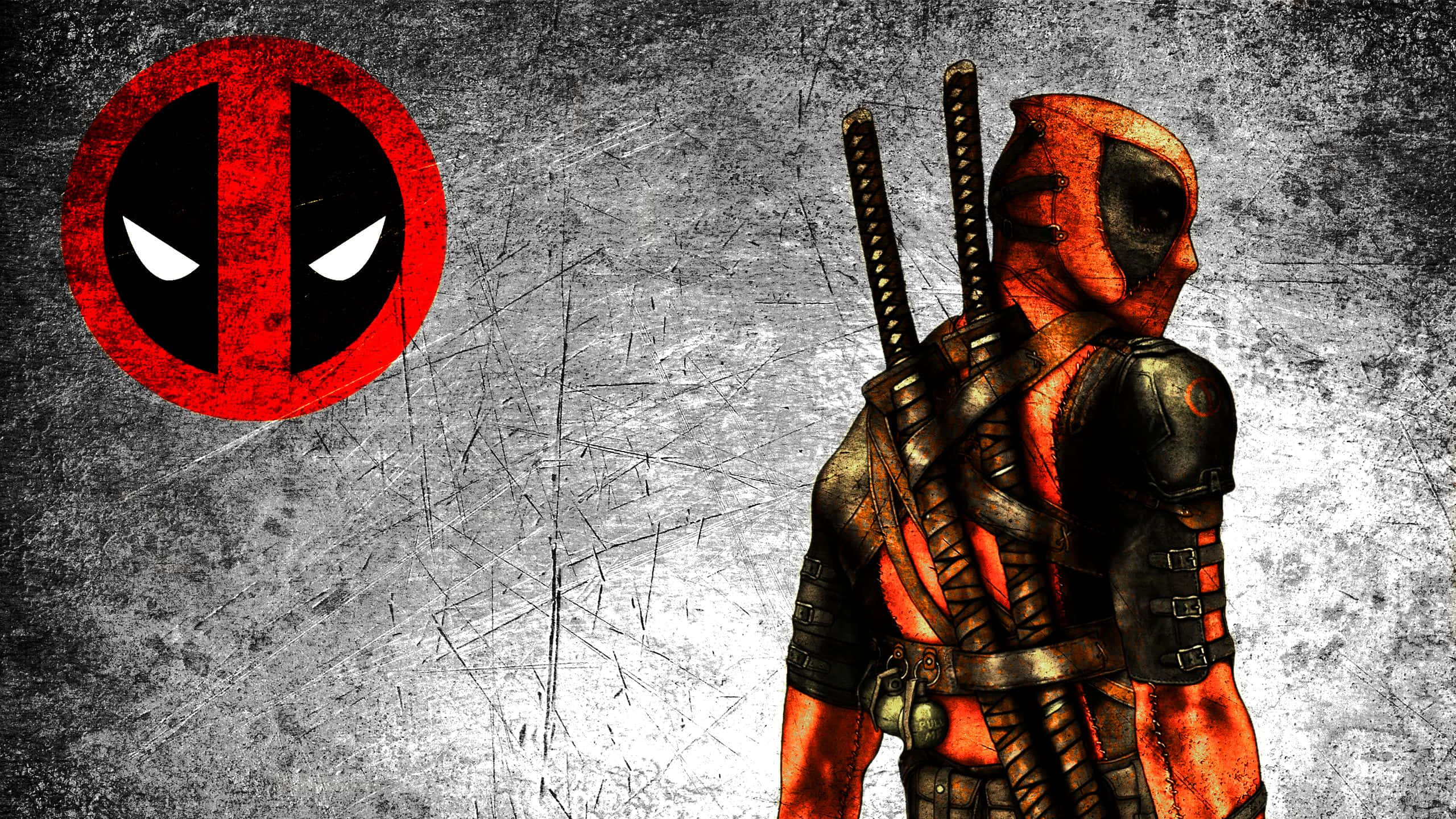 Deadpool, red and black logo, metal texture, 2K Desktop Wallpaper