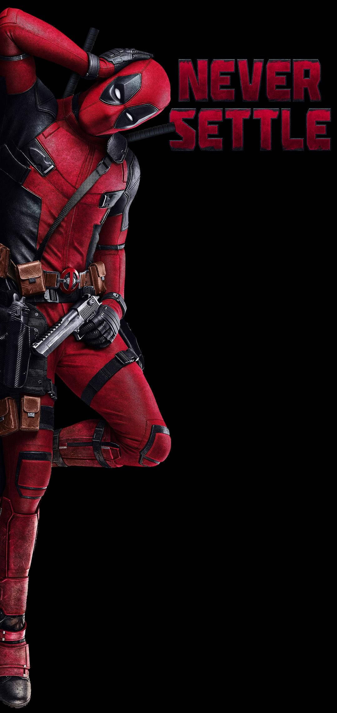 Deadpool, red and black suit, gun, Full HD Phone Wallpaper