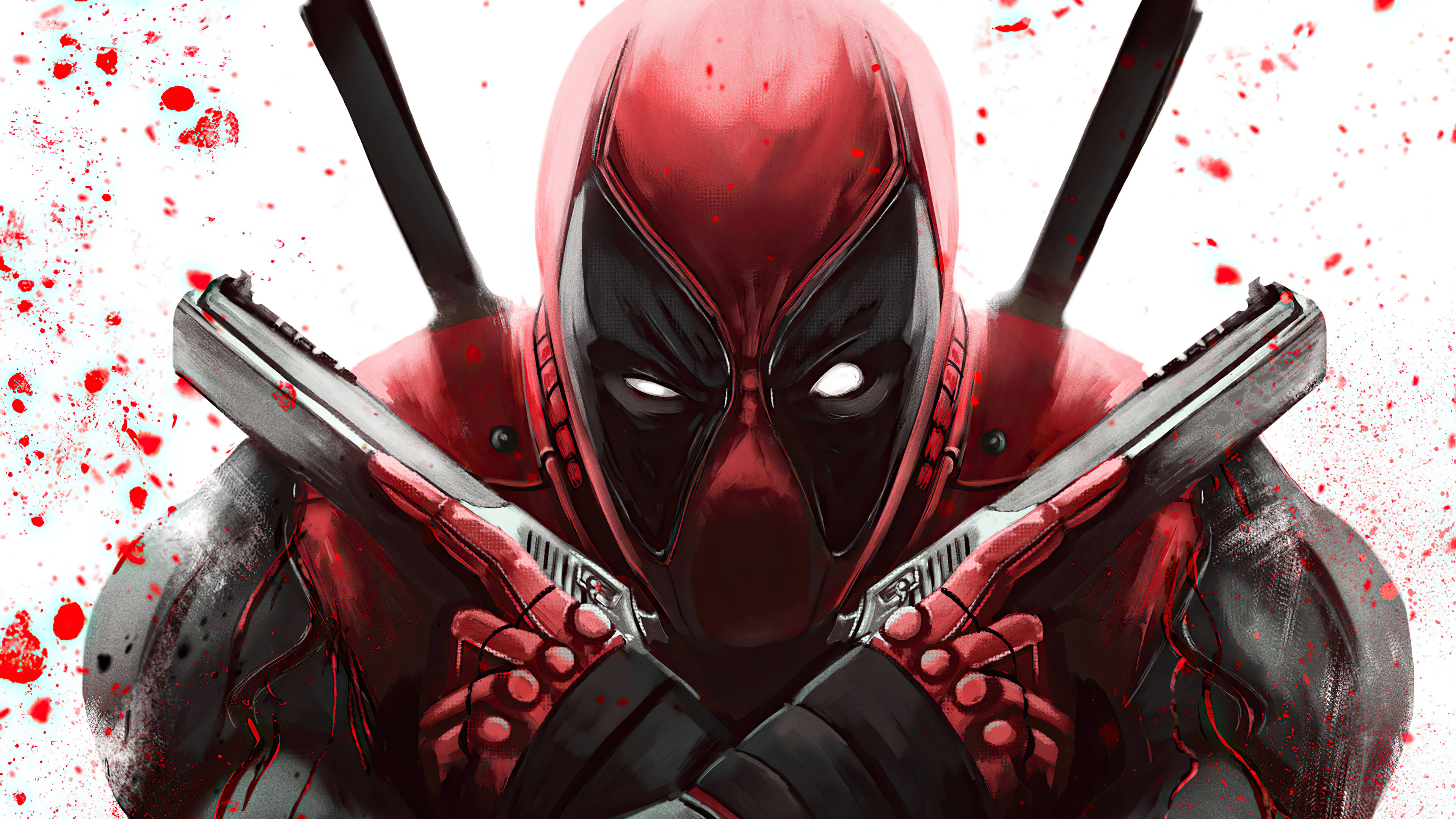 Deadpool, red suit, pistols, 4K Desktop Wallpaper