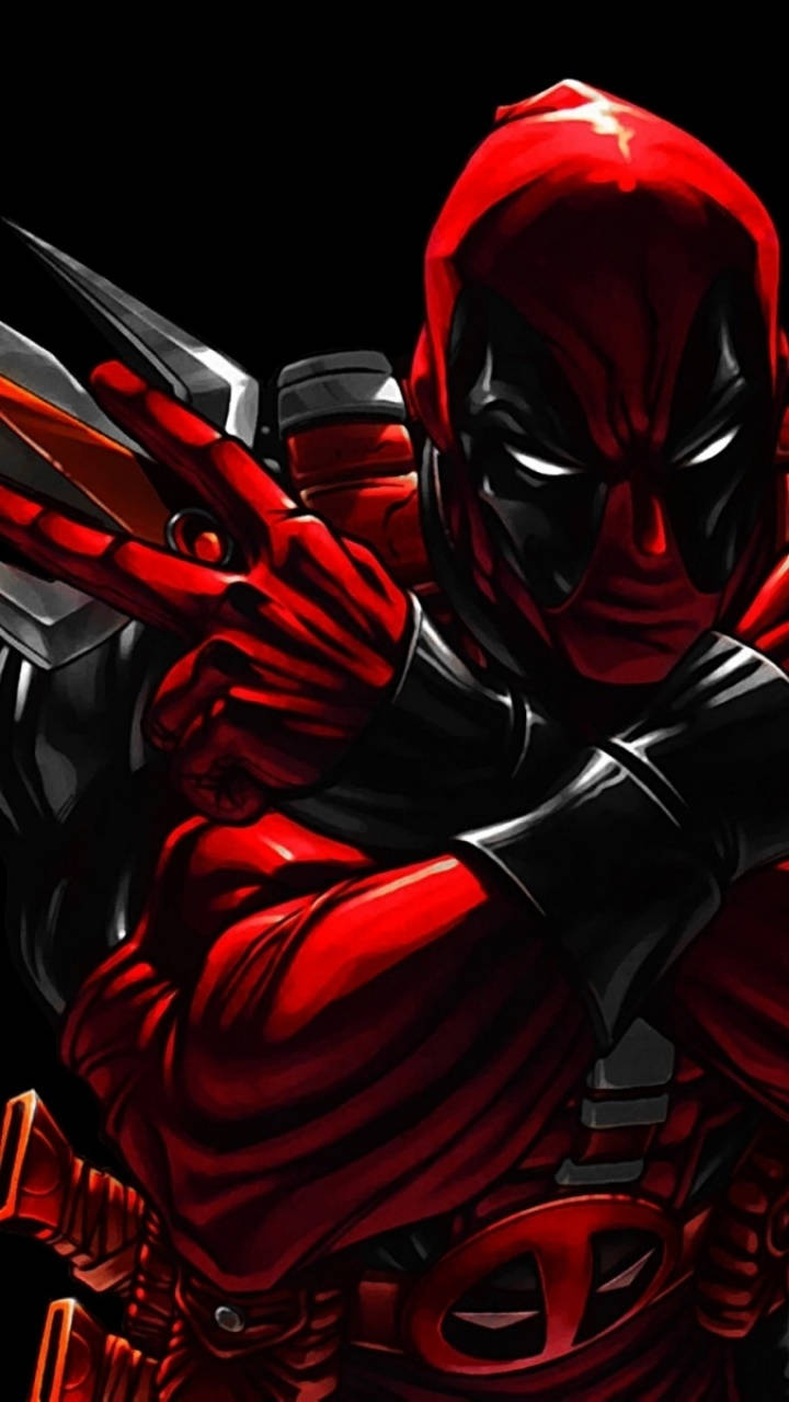 Deadpool, red and black suit, glowing eyes, HD Phone Wallpaper