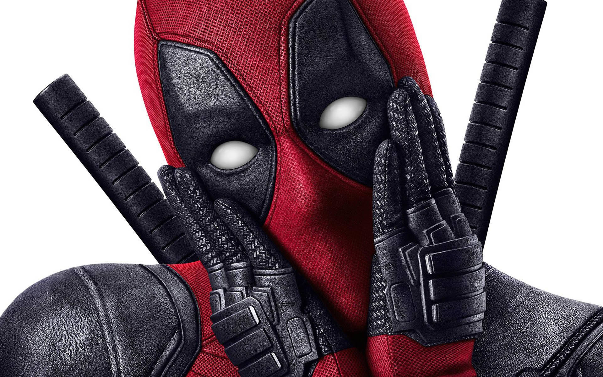 Deadpool, red and black suit, katanas, Full HD Desktop Wallpaper