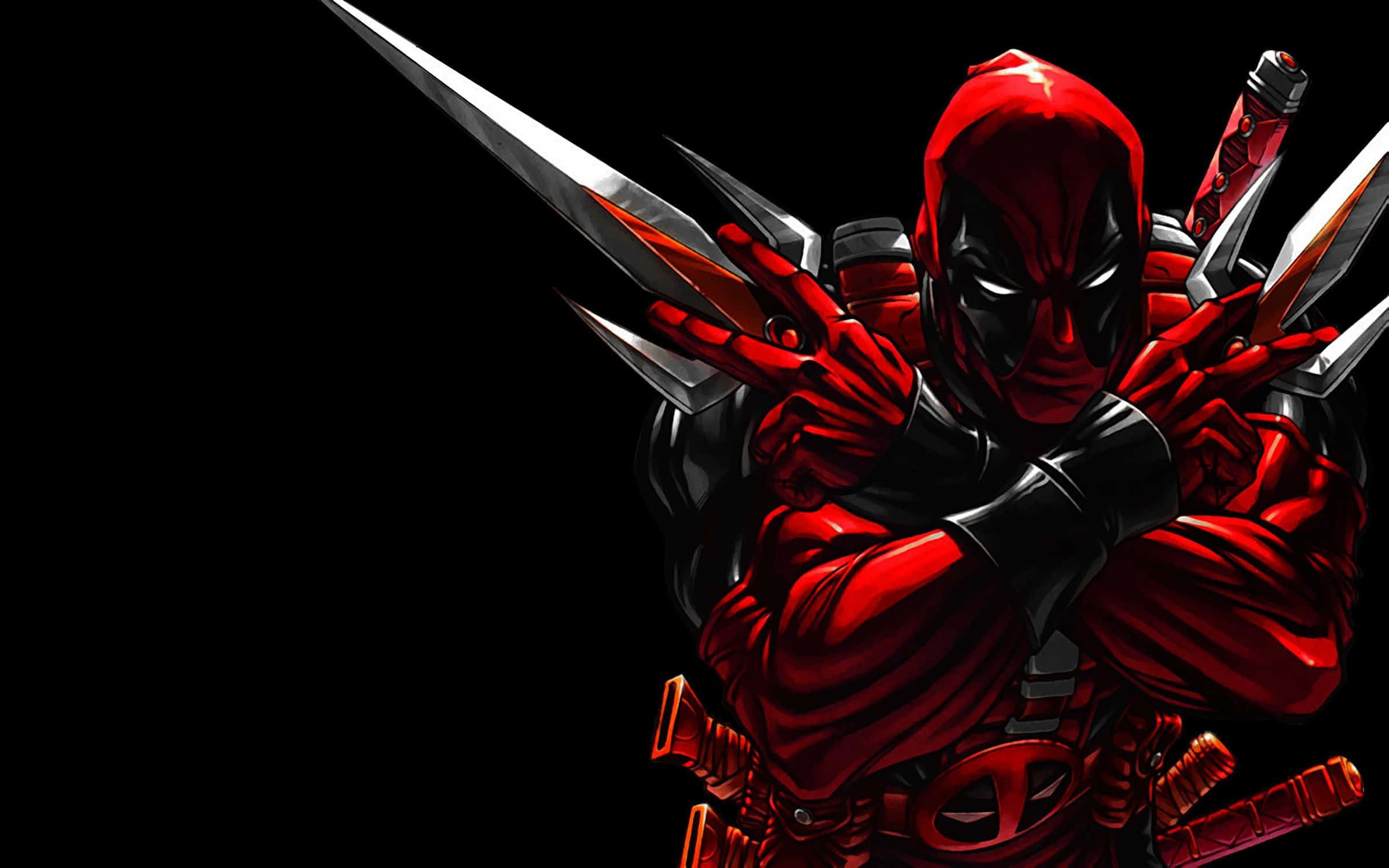 Deadpool, red and black suit, multiple blades, Full HD Desktop Wallpaper