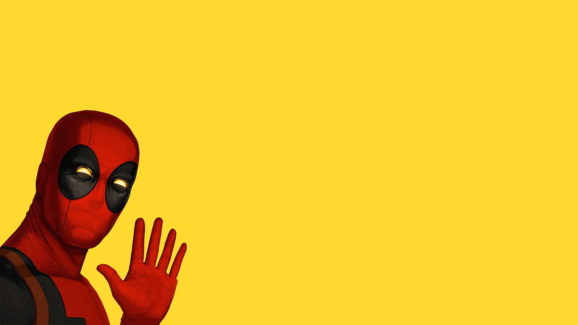 Deadpool, red suit, yellow background, Full HD Desktop Wallpaper