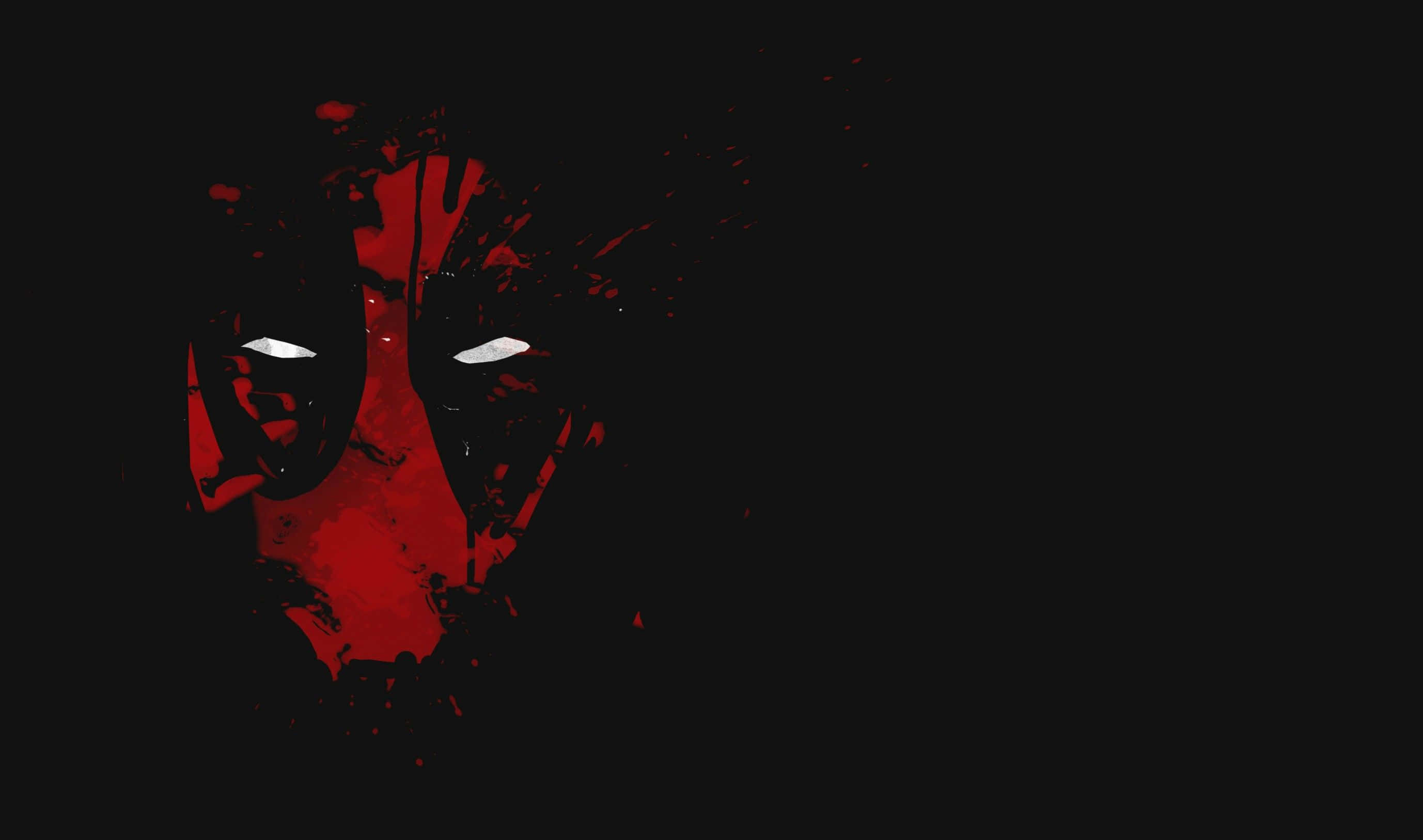 Deadpool, glowing white eyes, red splatter effects, 2K Desktop Wallpaper
