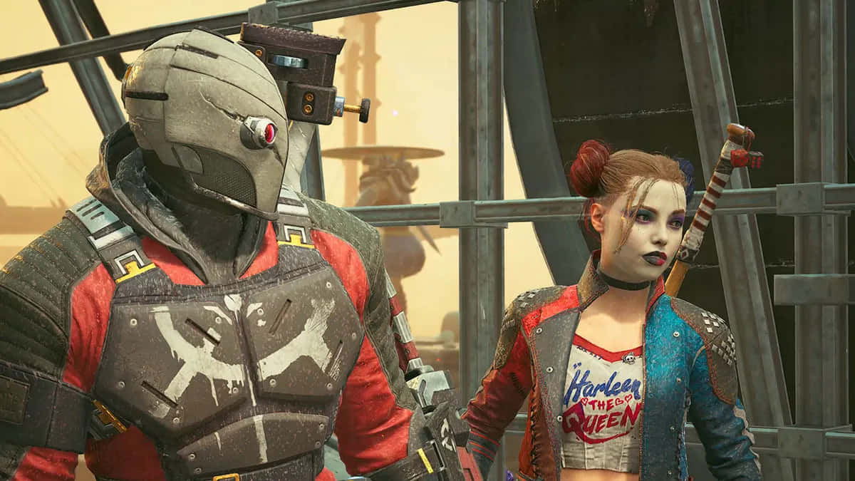 Deadshot, Harley Quinn, masked armored figure, SD Desktop Wallpaper