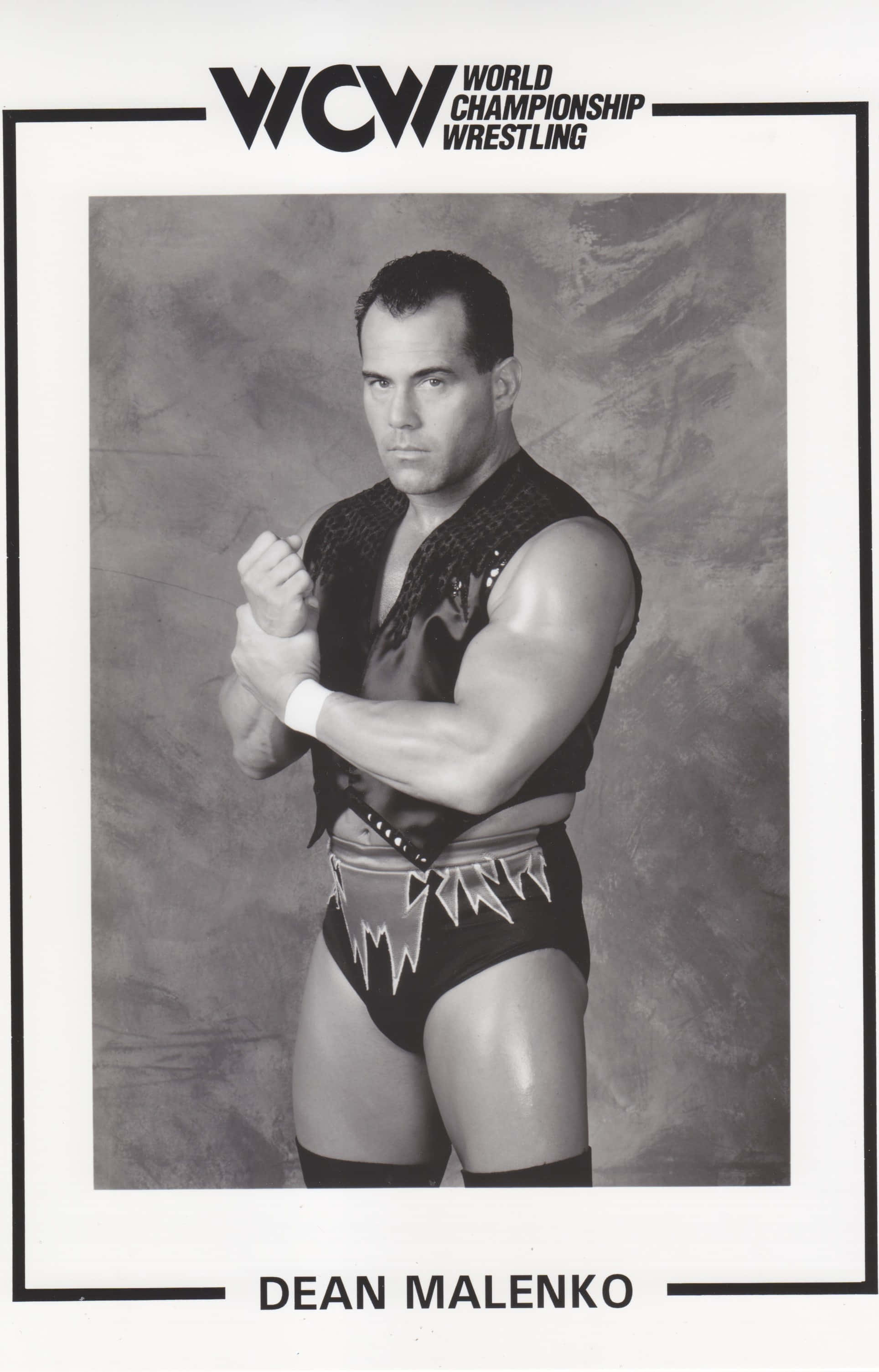 Dean Malenko, black and white studio portrait, fighting stance, 2K Phone Wallpaper