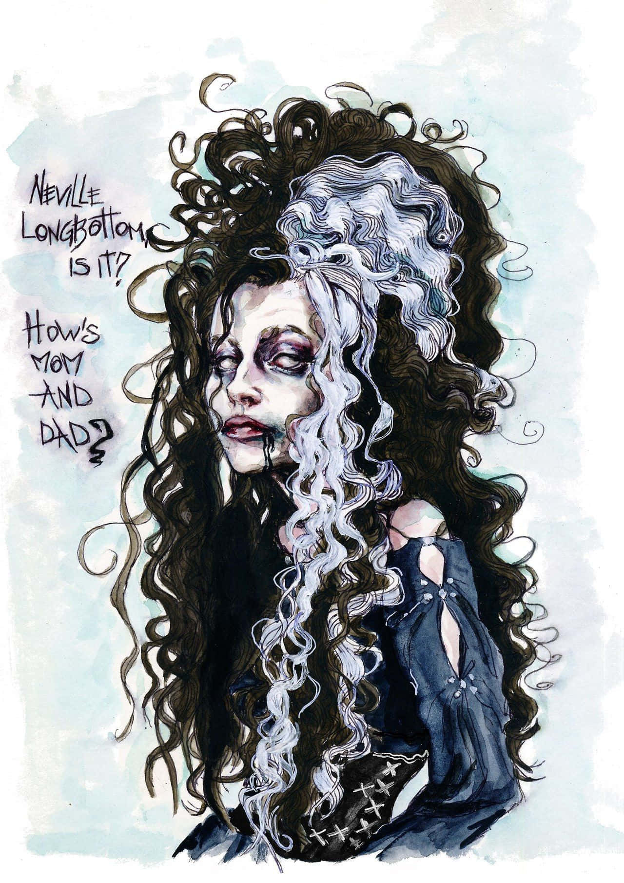Death Eaters, watercolor portrait, half-black half-silver curly hair, HD Phone Wallpaper