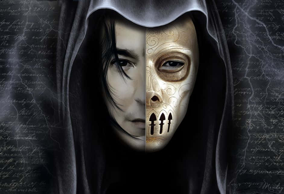Death Eaters, hooded figure, half human face and half ornate skull mask, SD Desktop Wallpaper