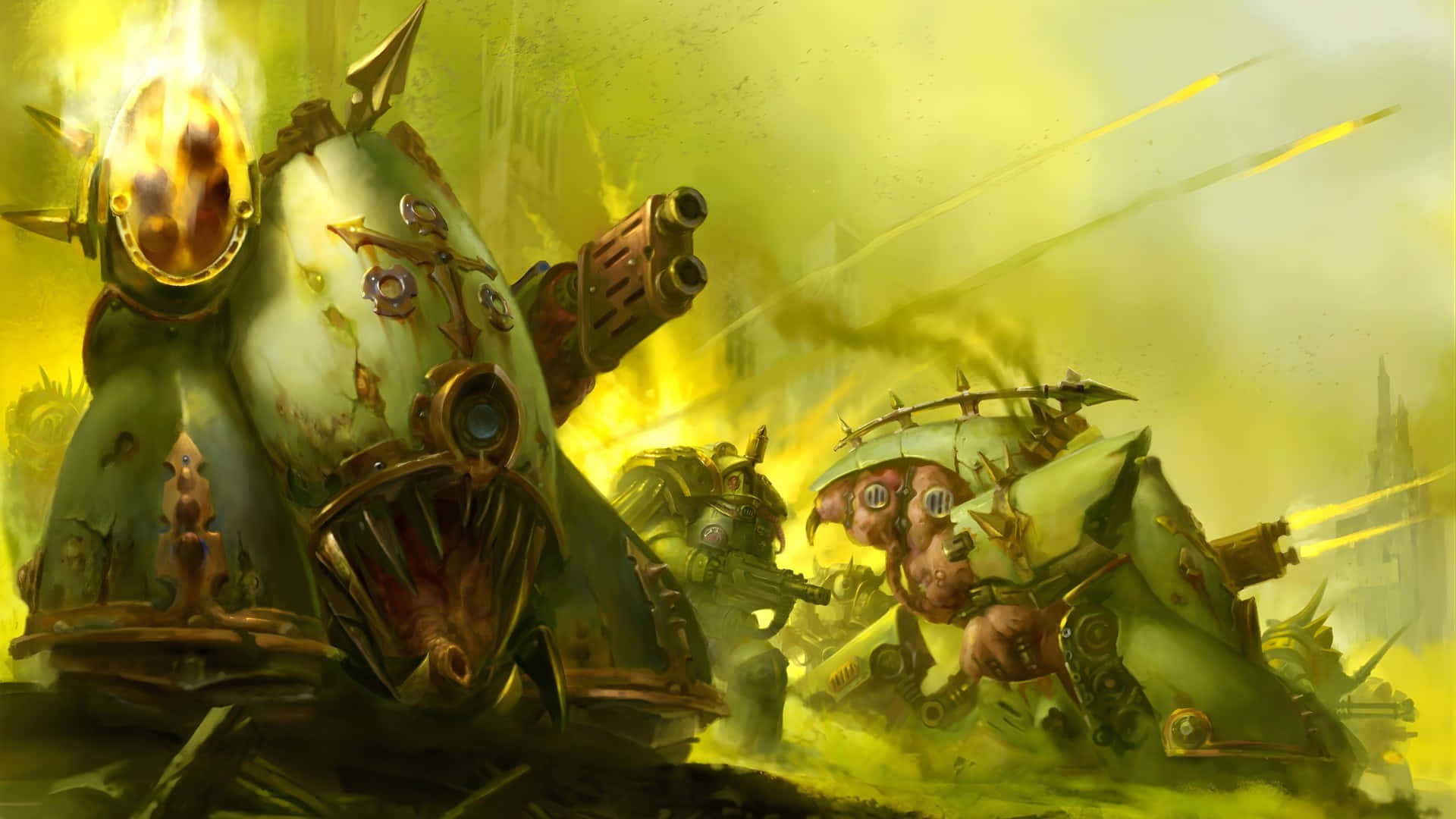 Death Guard, biomechanical horrors, glowing eyes, Full HD Desktop Wallpaper