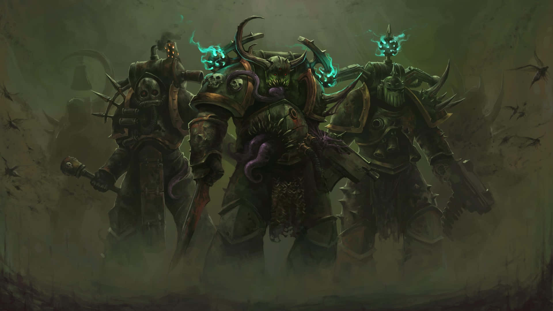 Death Guard, warbosses, glowing blue skulls, Full HD Desktop Wallpaper