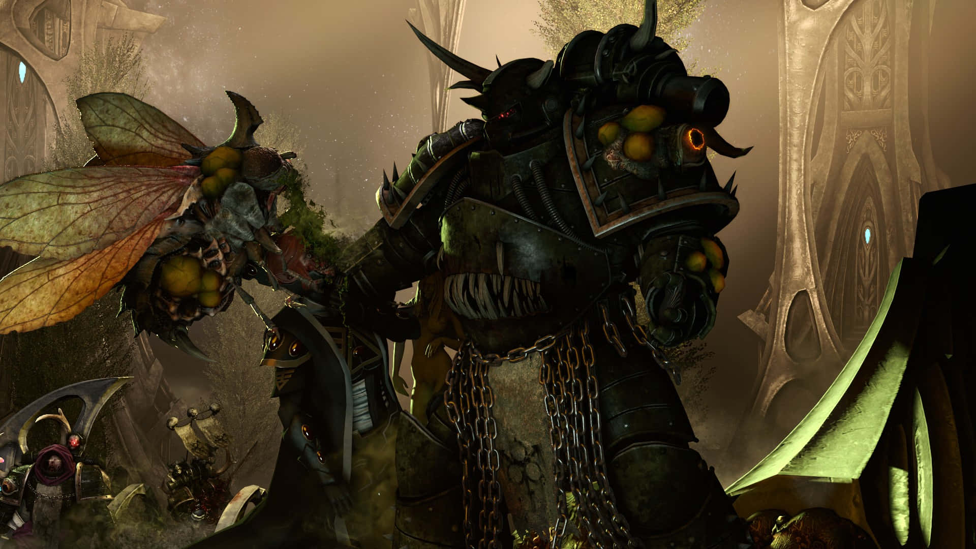 Death Guard, plague marines, glowing red eyes, Full HD Desktop Wallpaper
