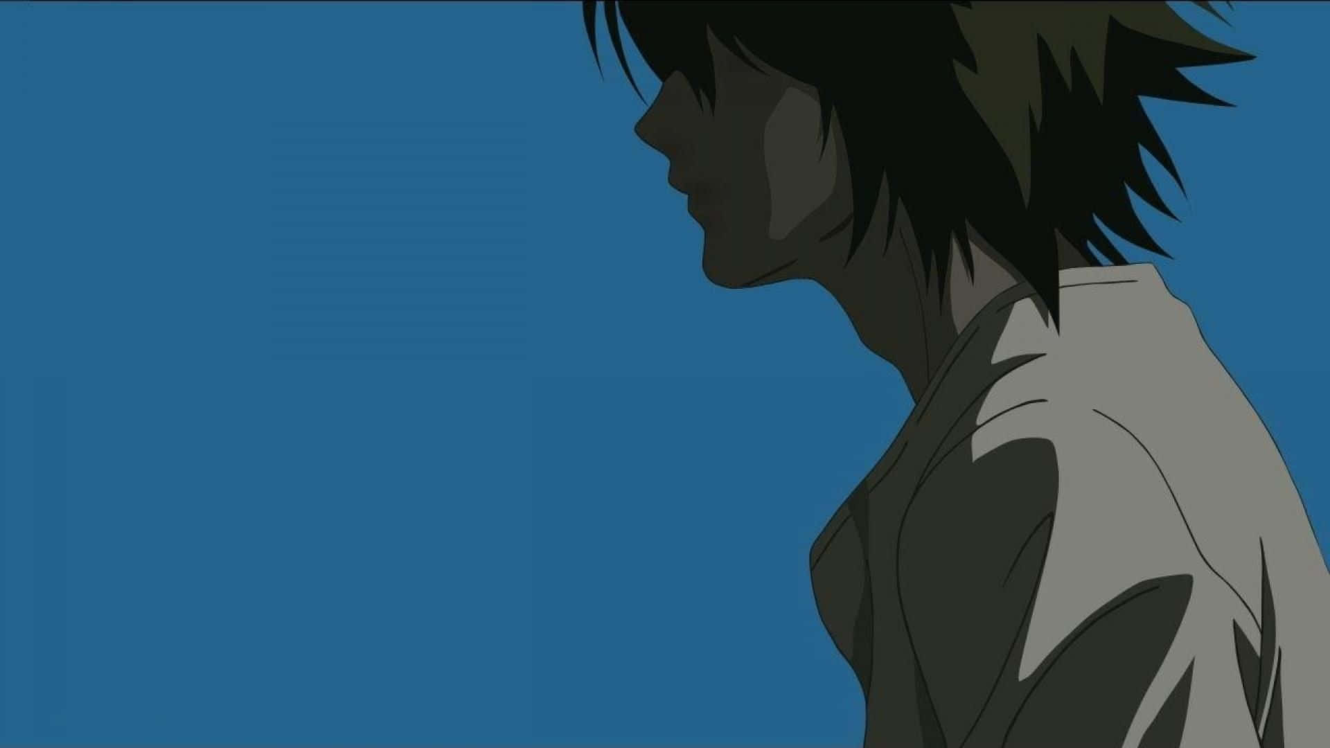 Death Note 4K, blue background, long hair, Full HD Desktop Wallpaper