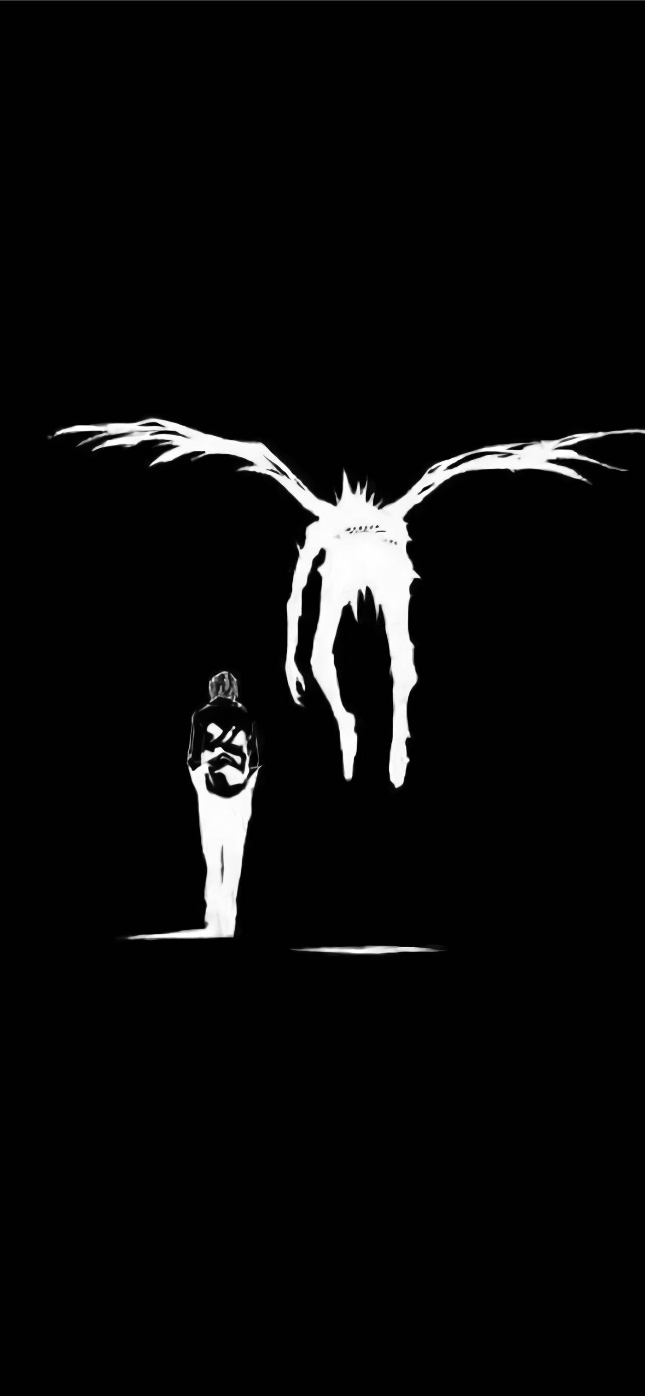 Death Note Aesthetic, winged entity, black and white silhouette, 2K Phone Wallpaper