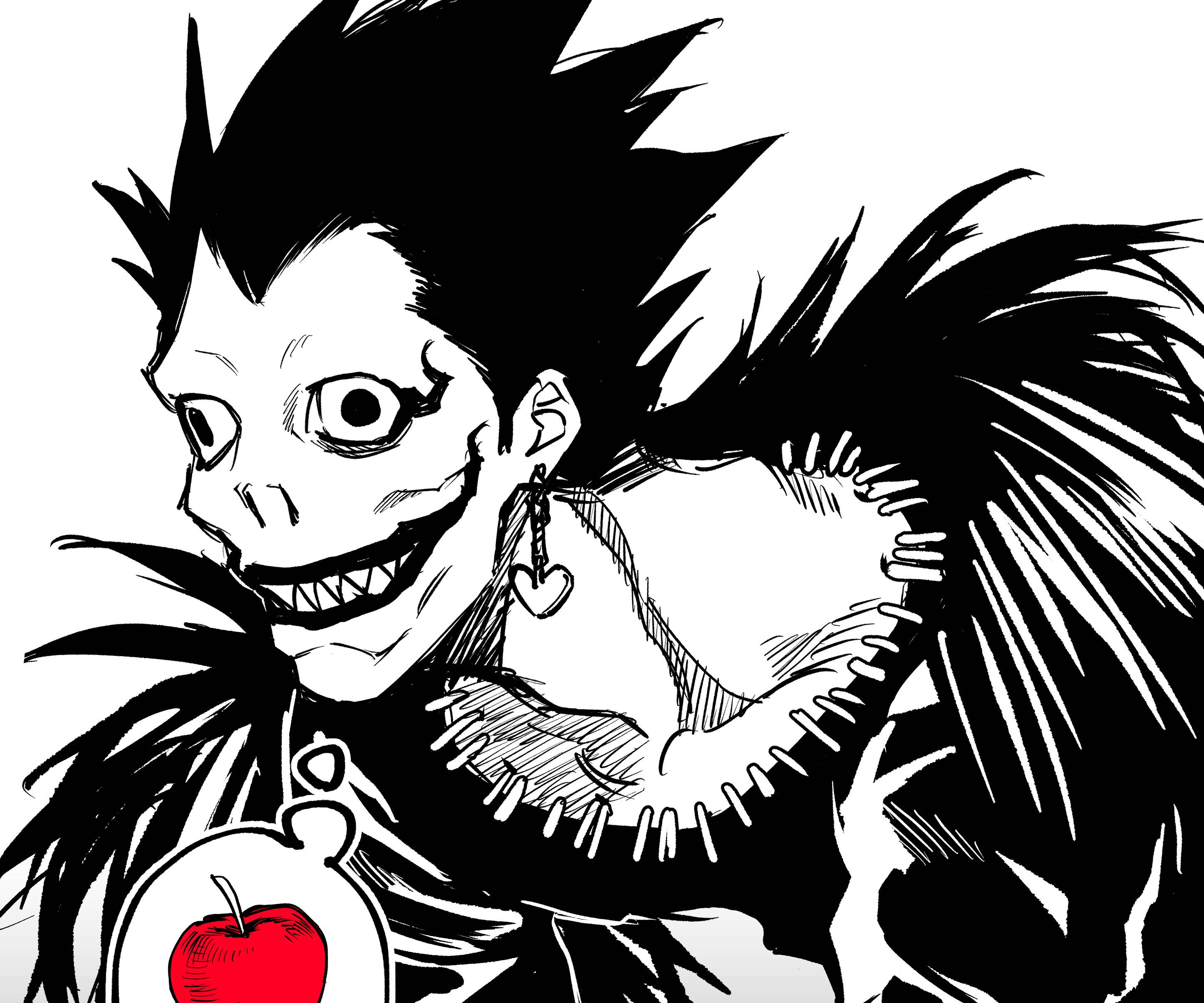 Death Note Aesthetic, black and white anime character, spiky hair, 2K Desktop Wallpaper