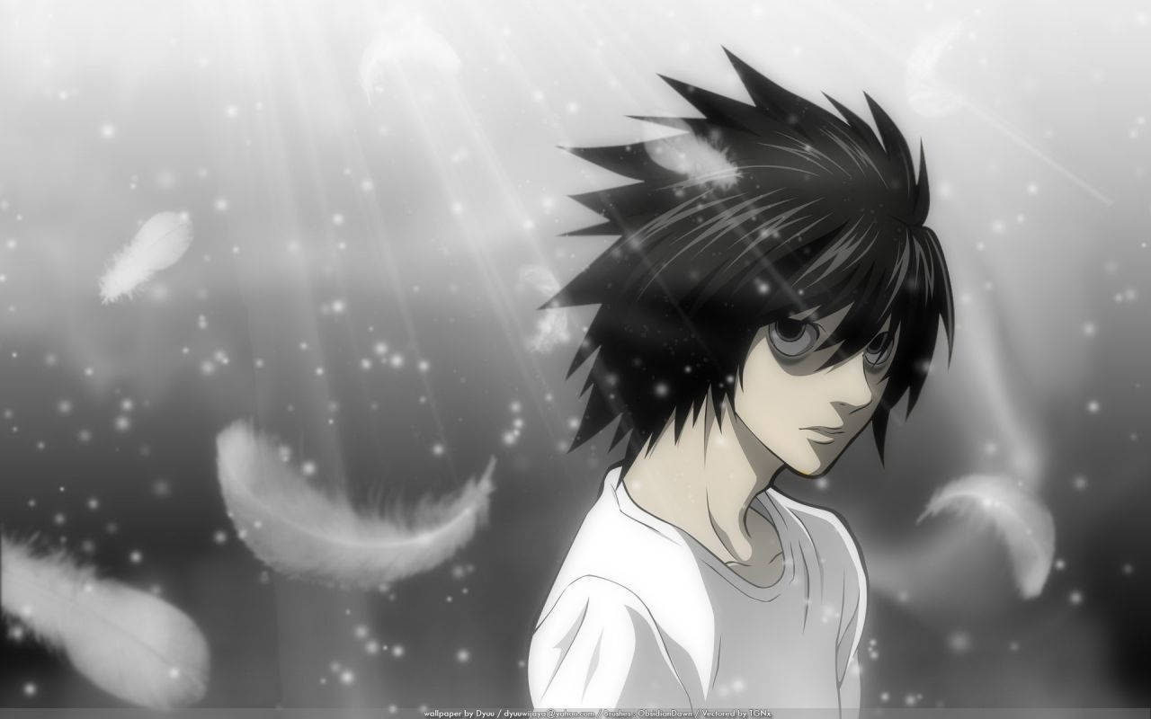 Death Note Aesthetic, black and white anime character, spiky hair, HD Desktop Wallpaper
