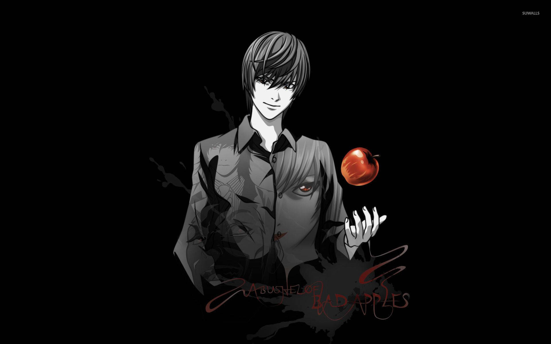 Death Note Aesthetic, monochrome anime character, sinister smile, Full HD Desktop Wallpaper