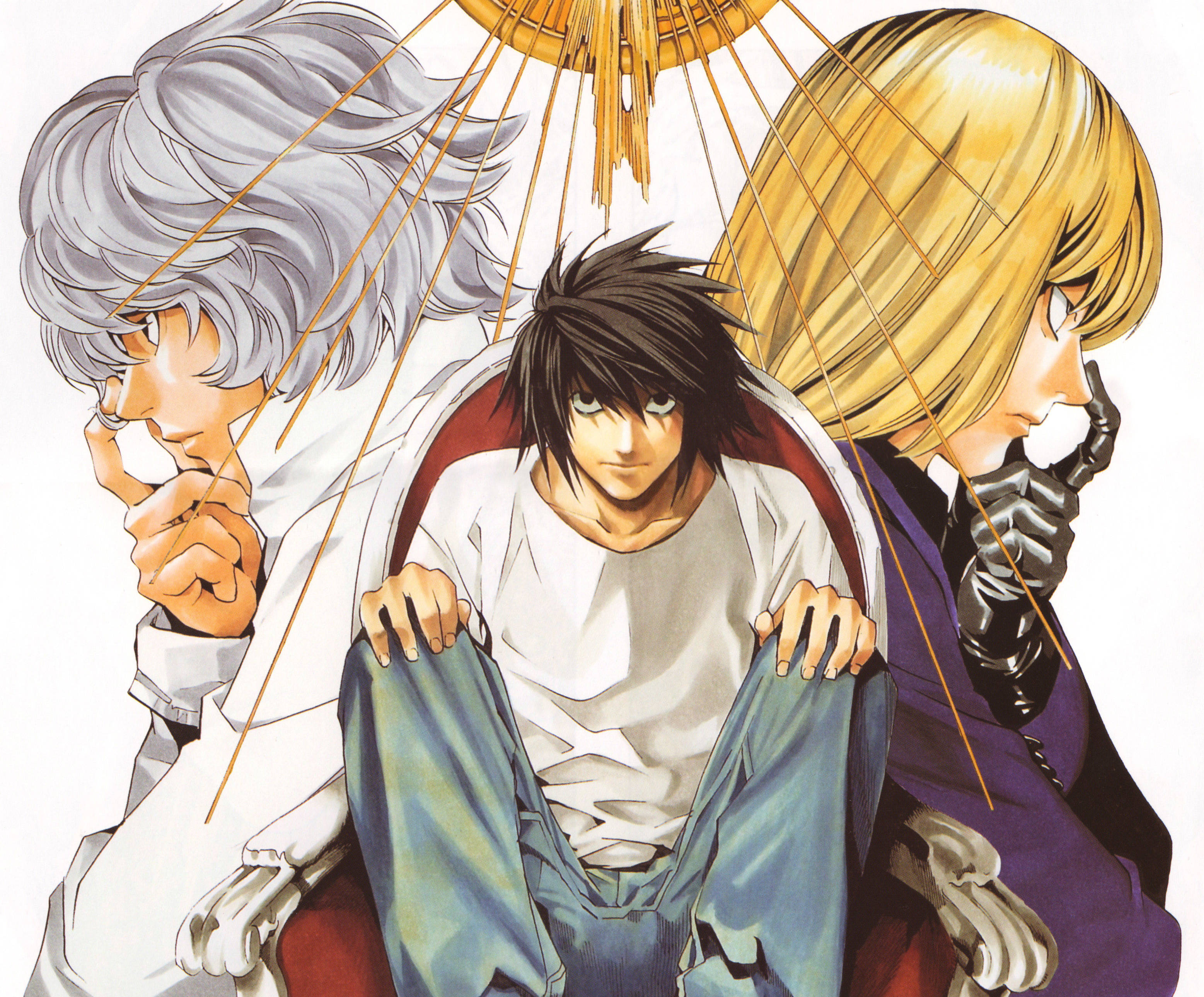 Death Note, L, golden umbrella, 2K Desktop Wallpaper