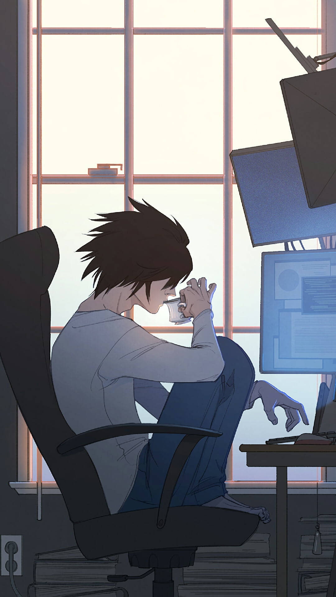 L, computer, Death Note, Full HD Phone Wallpaper