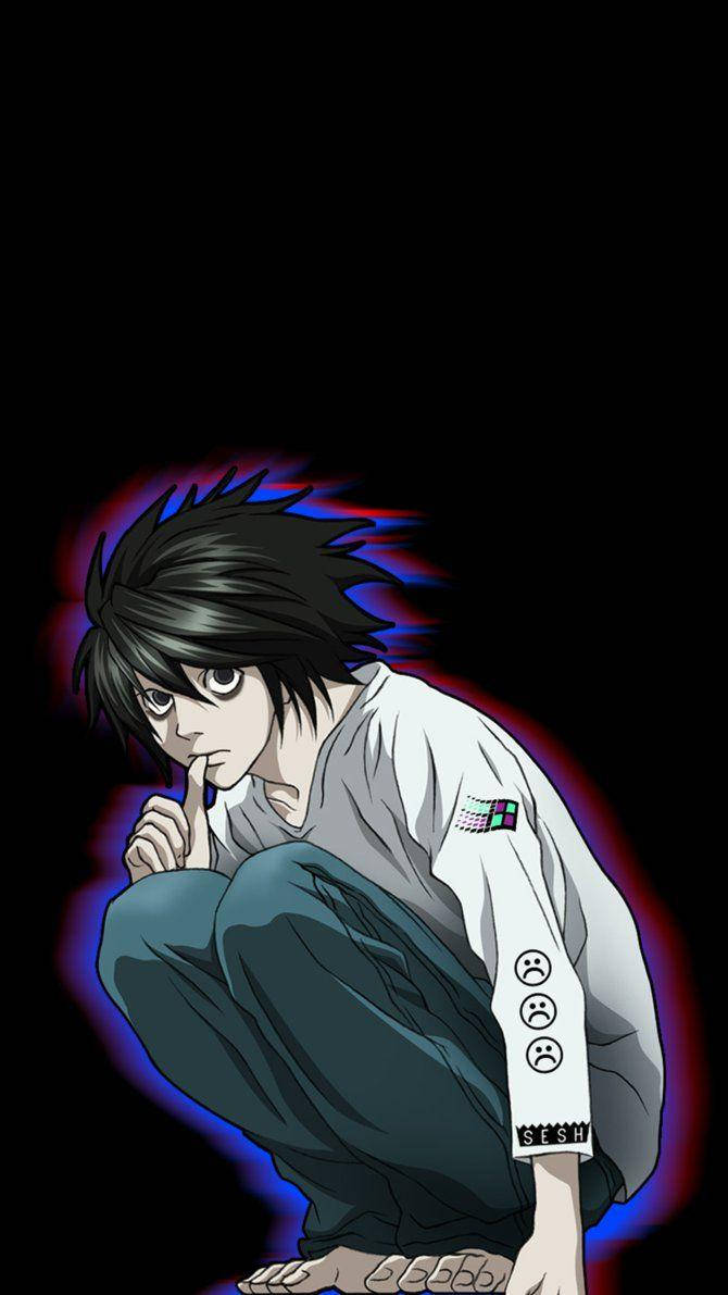 L, Death Note, black background, SD Phone Wallpaper