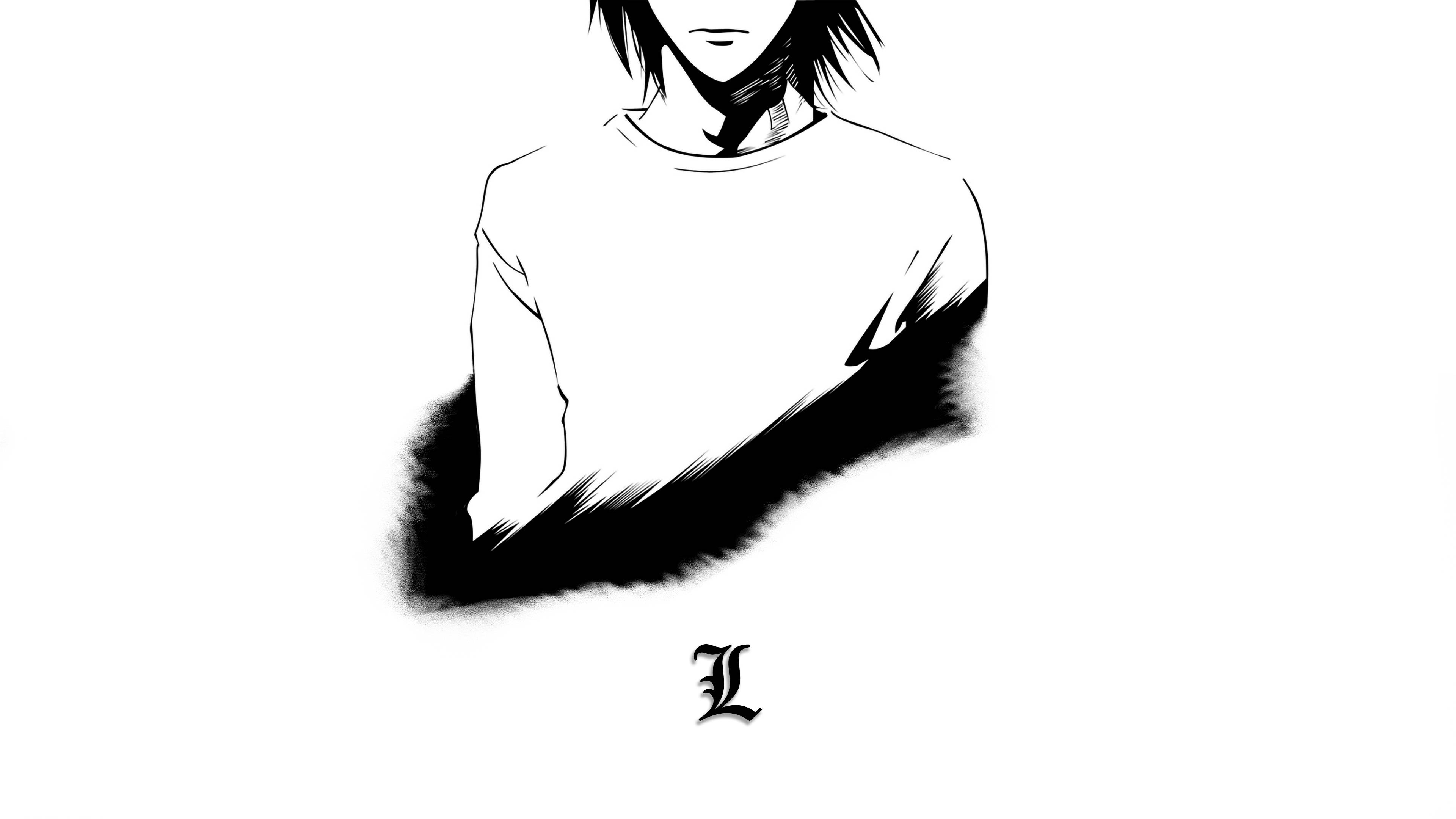 Death Note L, anime-style bust, dark hair, 4K Desktop Wallpaper