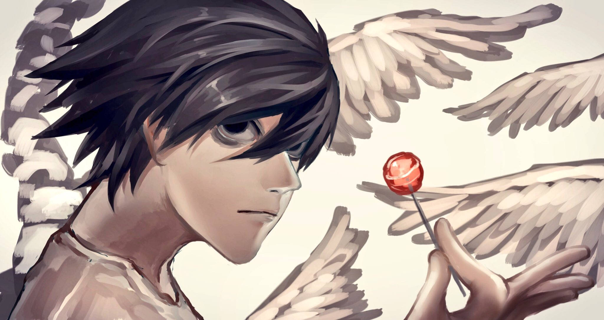 Death Note, L, angel wings, Full HD Desktop Wallpaper
