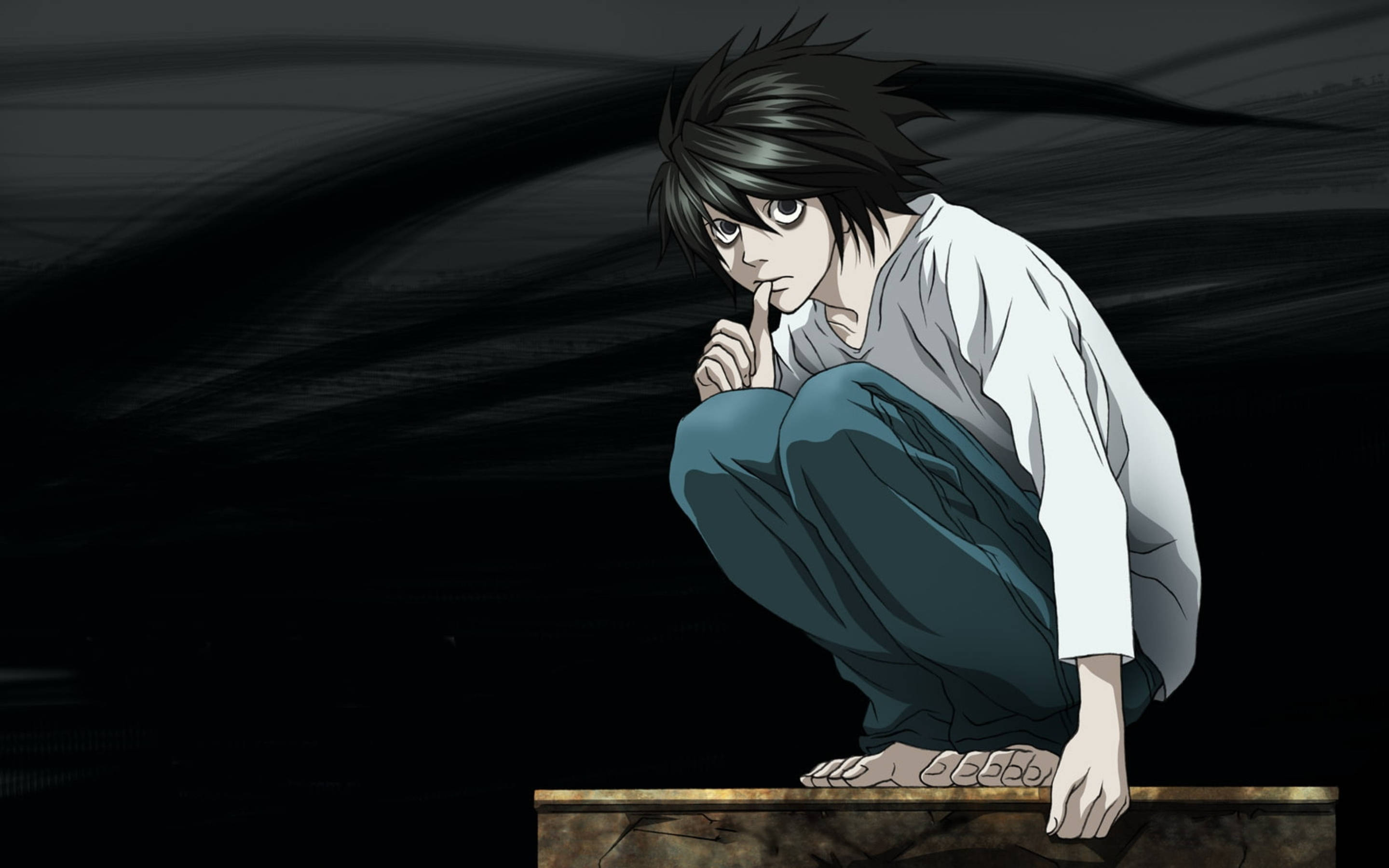 Death Note, L, iconic pose, 2K Desktop Wallpaper