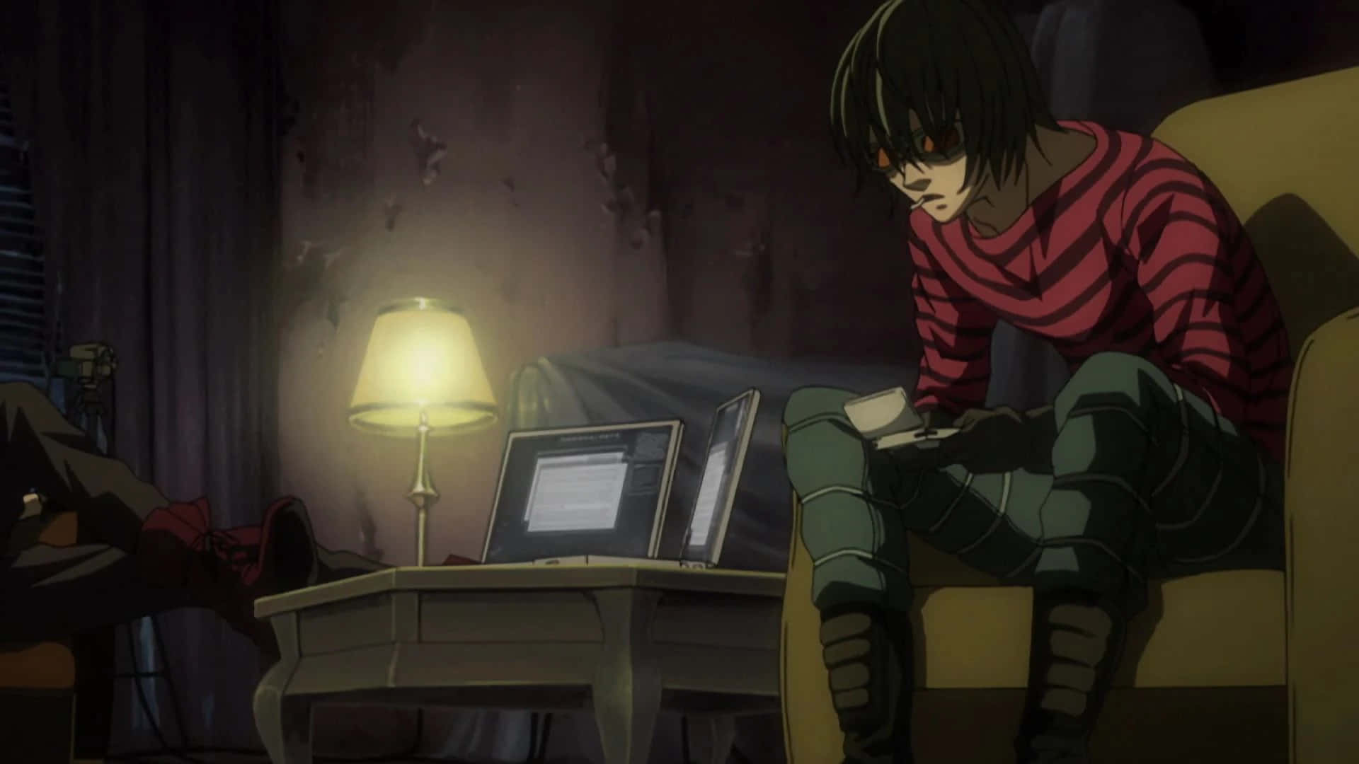 Death Note Matt, red stripes, couch, Full HD Desktop Wallpaper