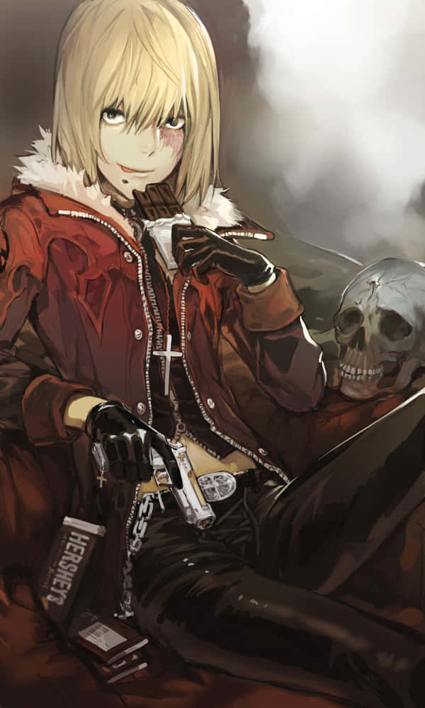 Death Note Mello, blonde anime girl, red jacket, SD Phone Wallpaper