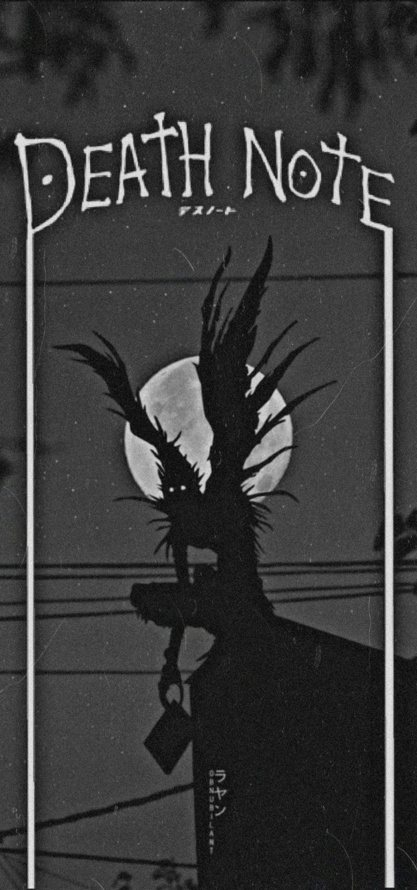 Death Note Phone, black and white, spiky-haired figure, 2K Phone Wallpaper