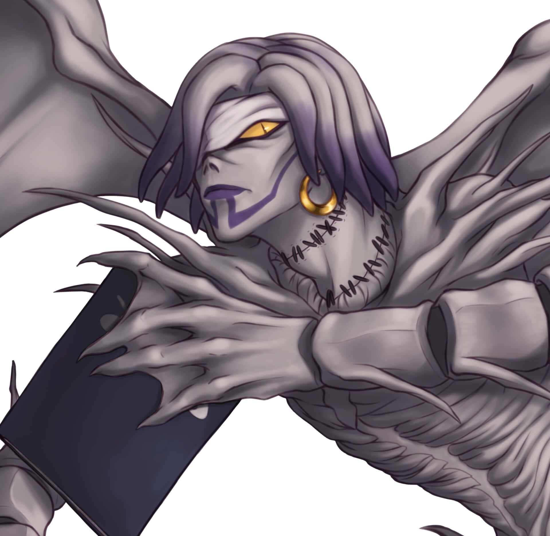 Death Note Rem, grey wings, stitched skin, Full HD Desktop Wallpaper