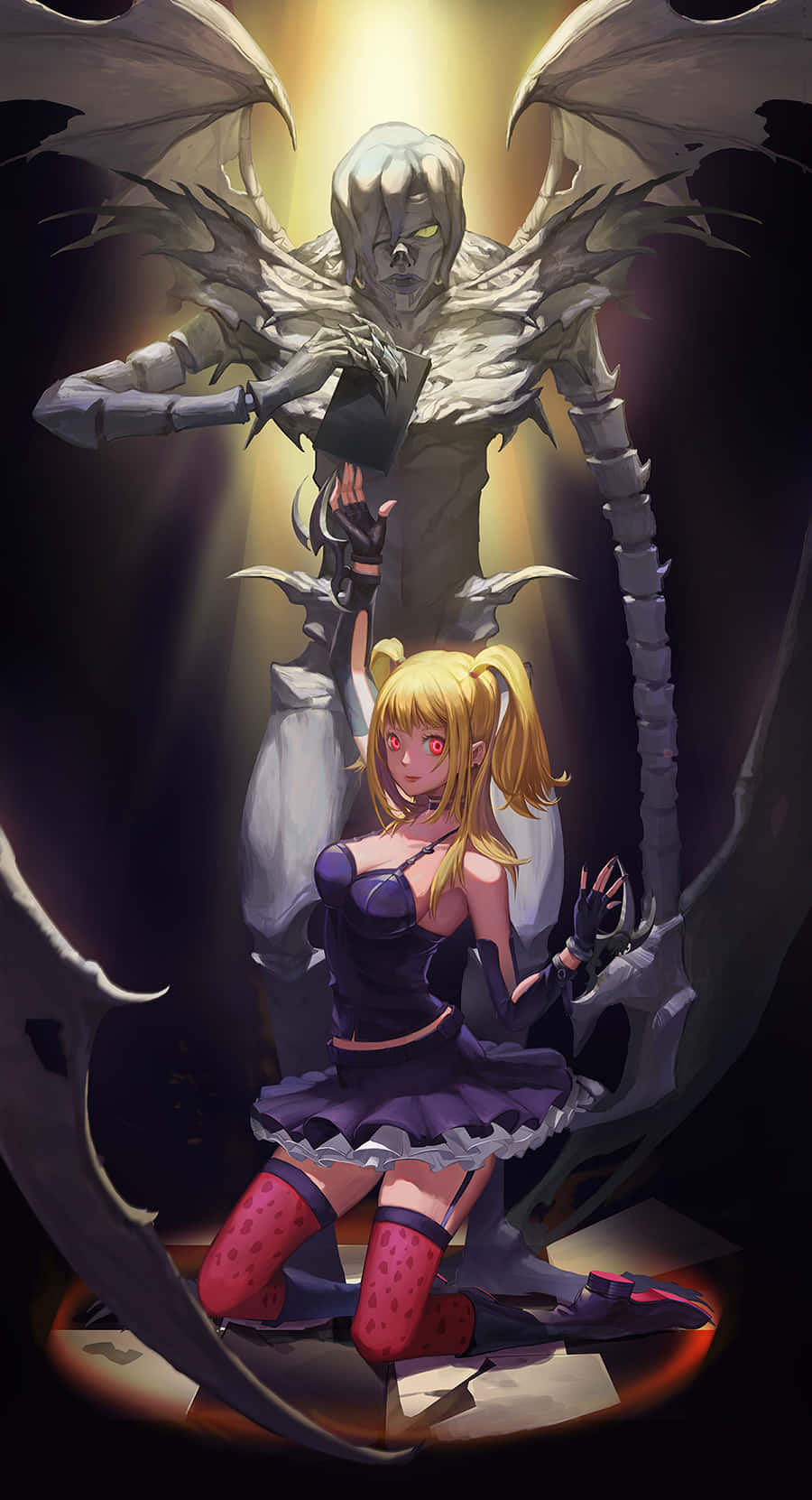 Death Note Rem, purple outfit, skeletal dragon, HD Phone Wallpaper